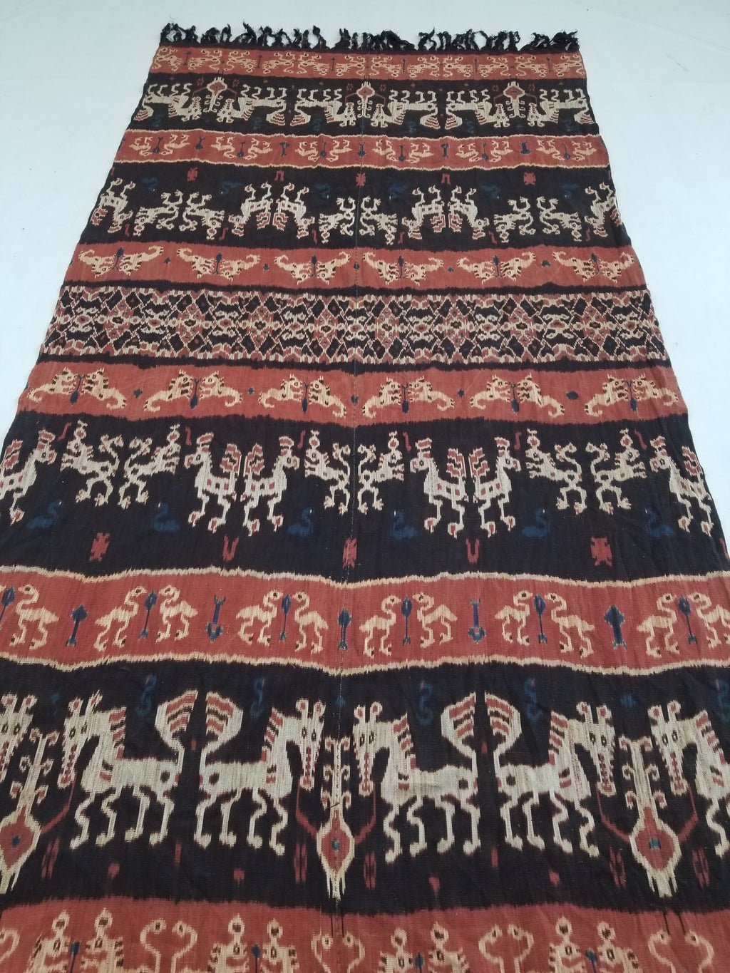 Antique Indonesian Handwoven Sumba Ikat Vertical Seam Wall Tapestry 229x114cm