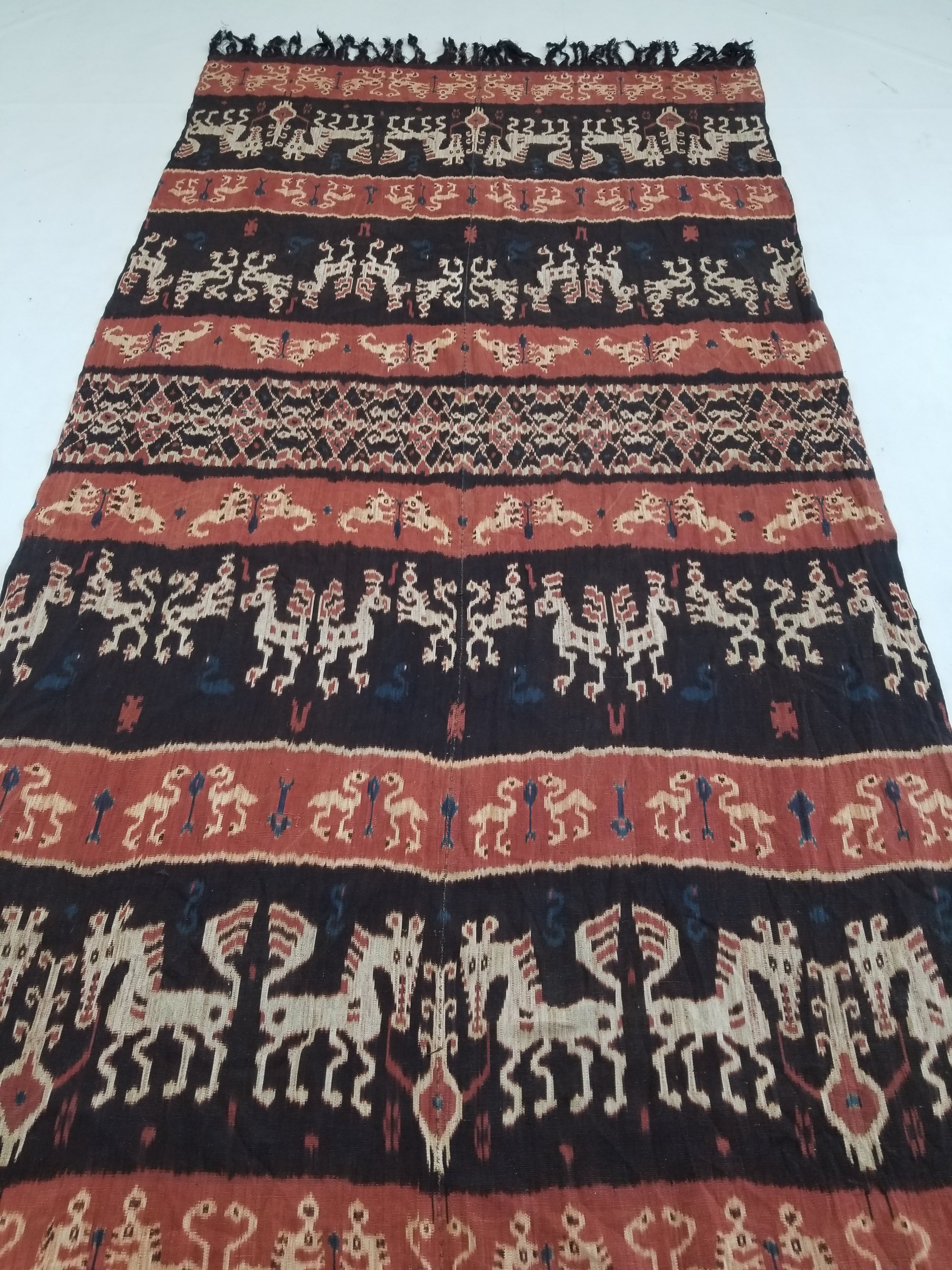 Antique Indonesian Handwoven Sumba Ikat Vertical Seam Wall Tapestry 229x114cm