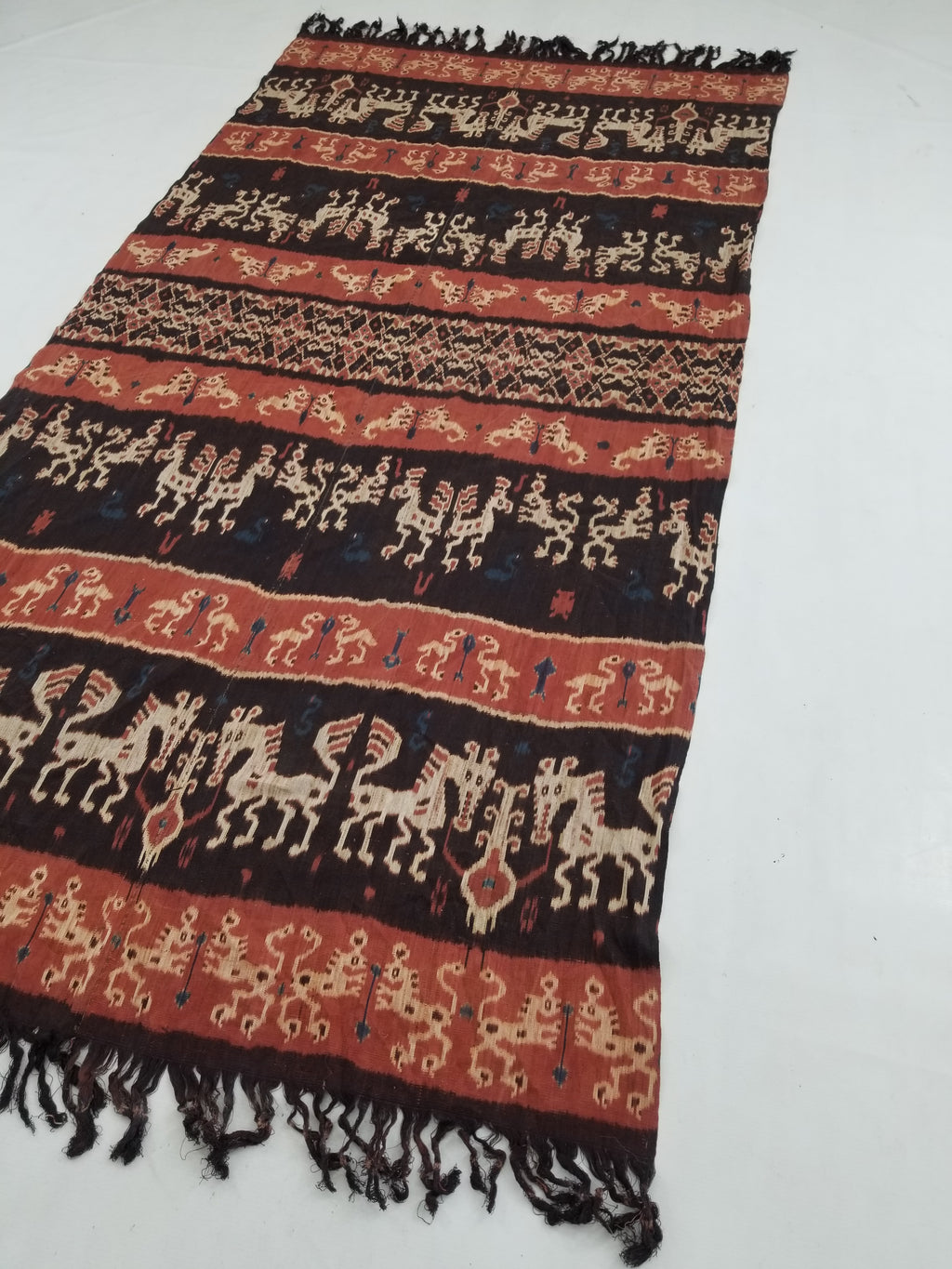 Antique Indonesian Handwoven Sumba Ikat Vertical Seam Wall Tapestry 229x114cm