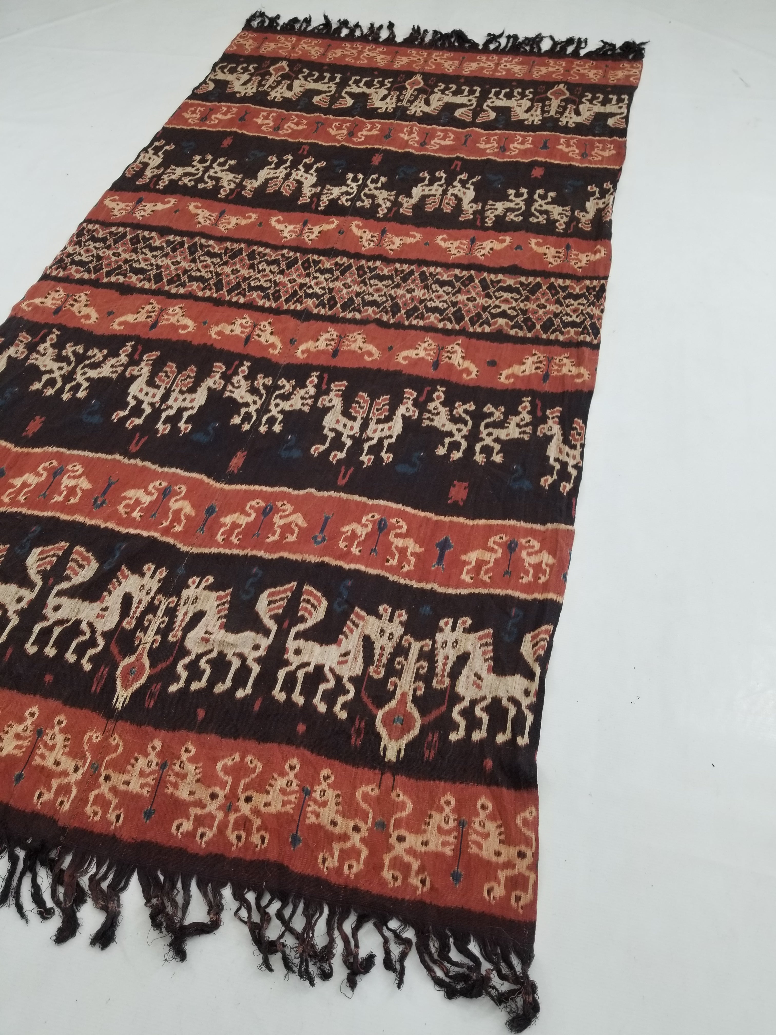 Antique Indonesian Handwoven Sumba Ikat Vertical Seam Wall Tapestry 229x114cm