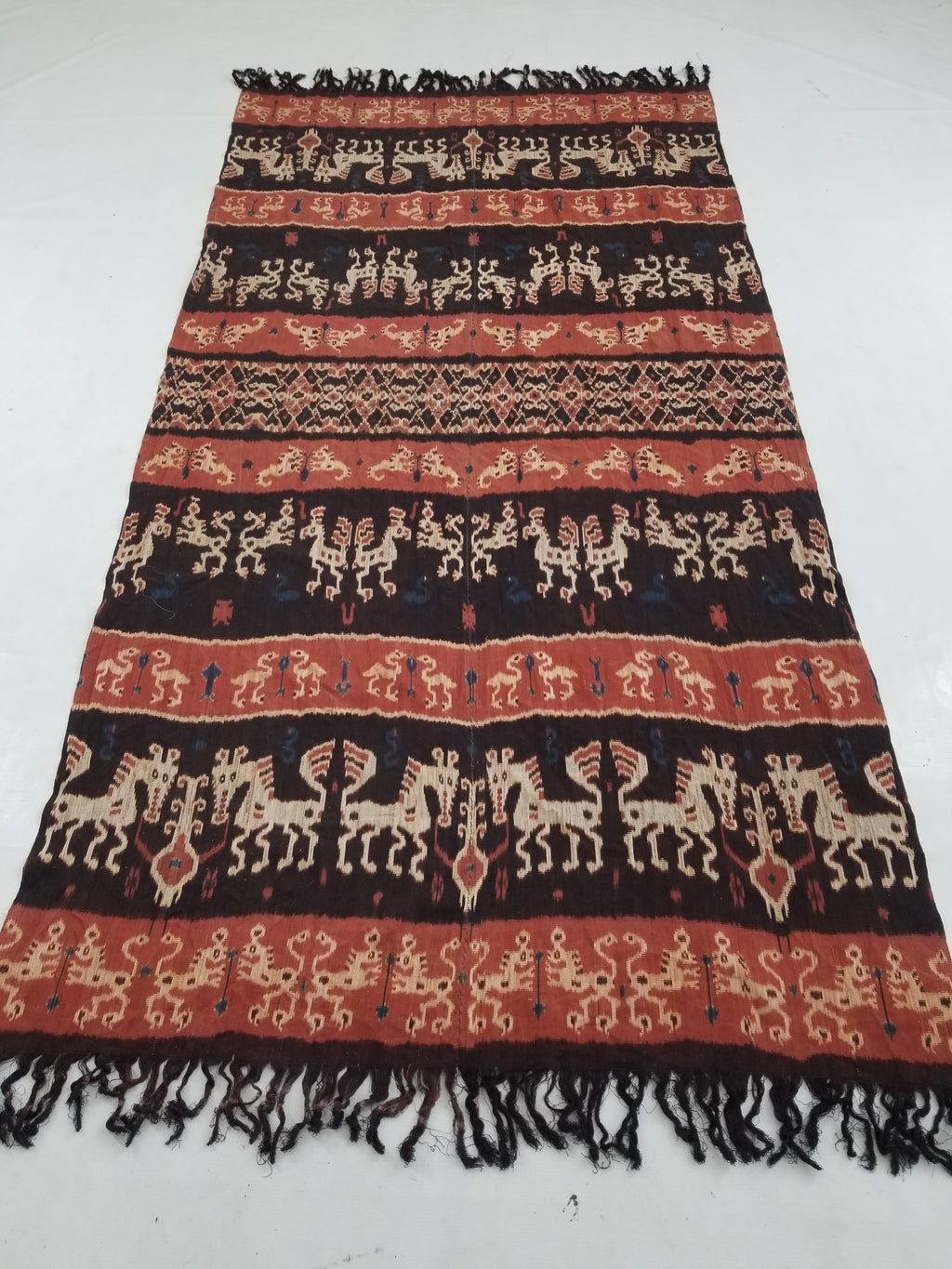Antique Indonesian Handwoven Sumba Ikat Vertical Seam Wall Tapestry 229x114cm