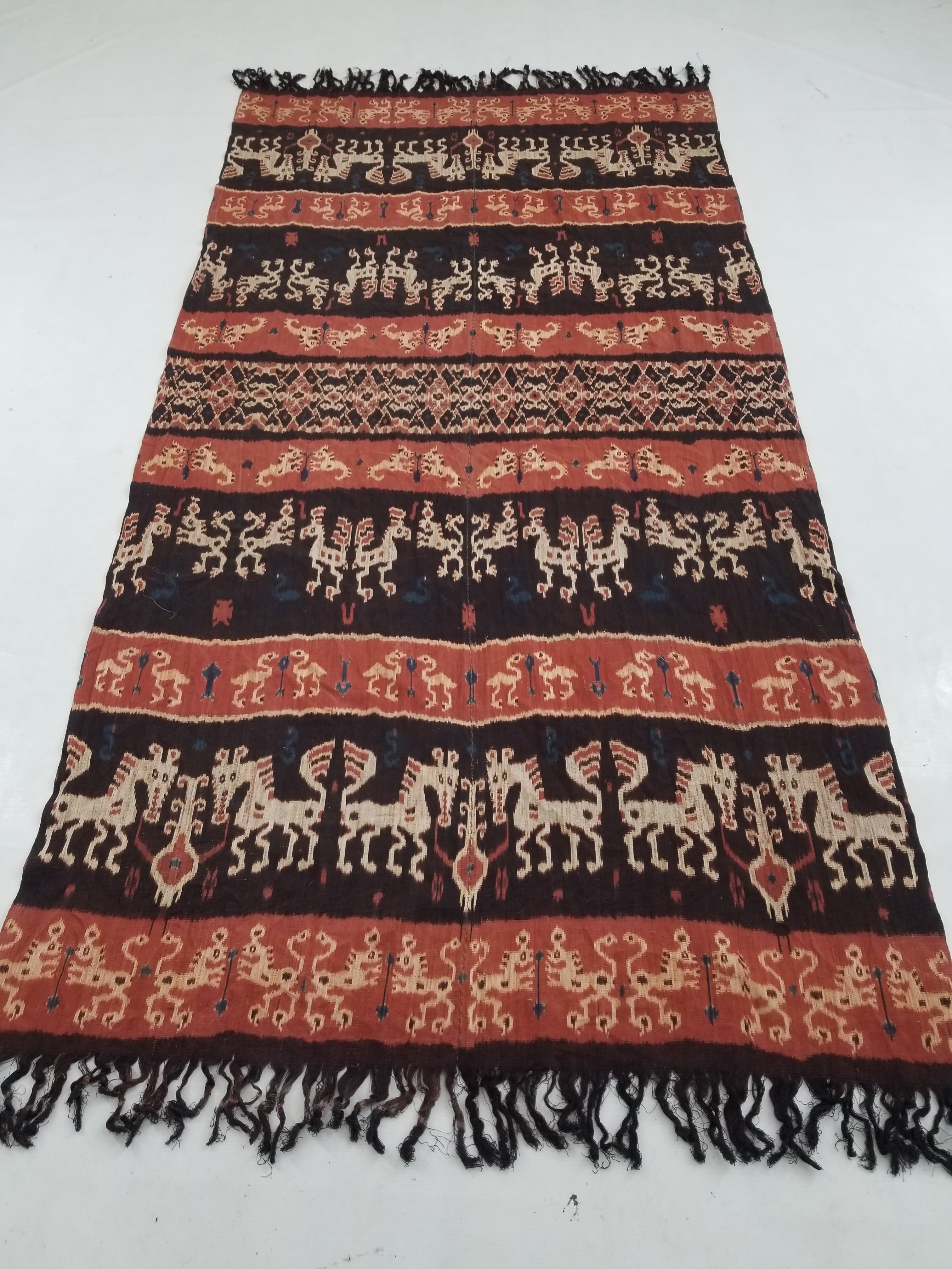 Antique Indonesian Handwoven Sumba Ikat Vertical Seam Wall Tapestry 229x114cm