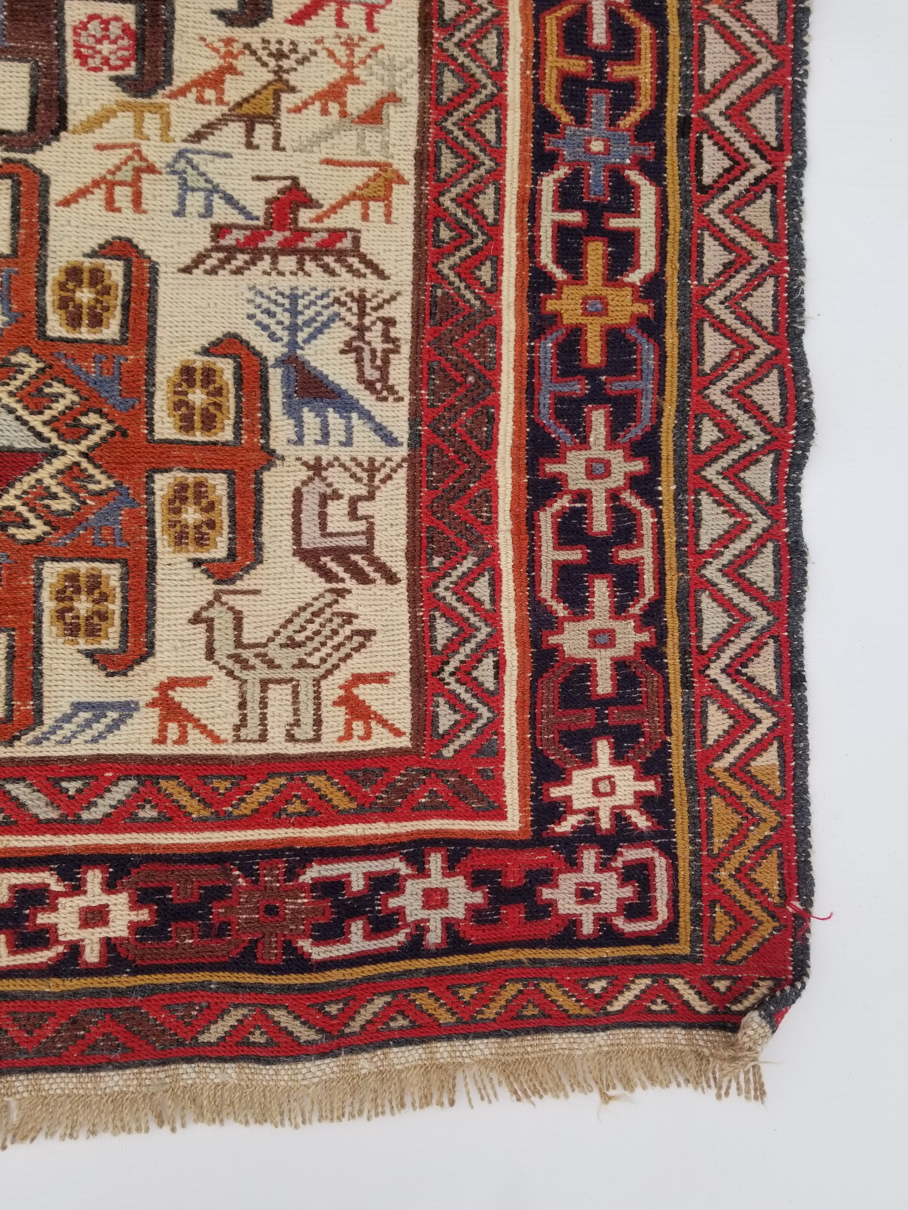 Vintage Traditional Handmade Afghan Sumak Wool Multicolor Rug 91x70cm