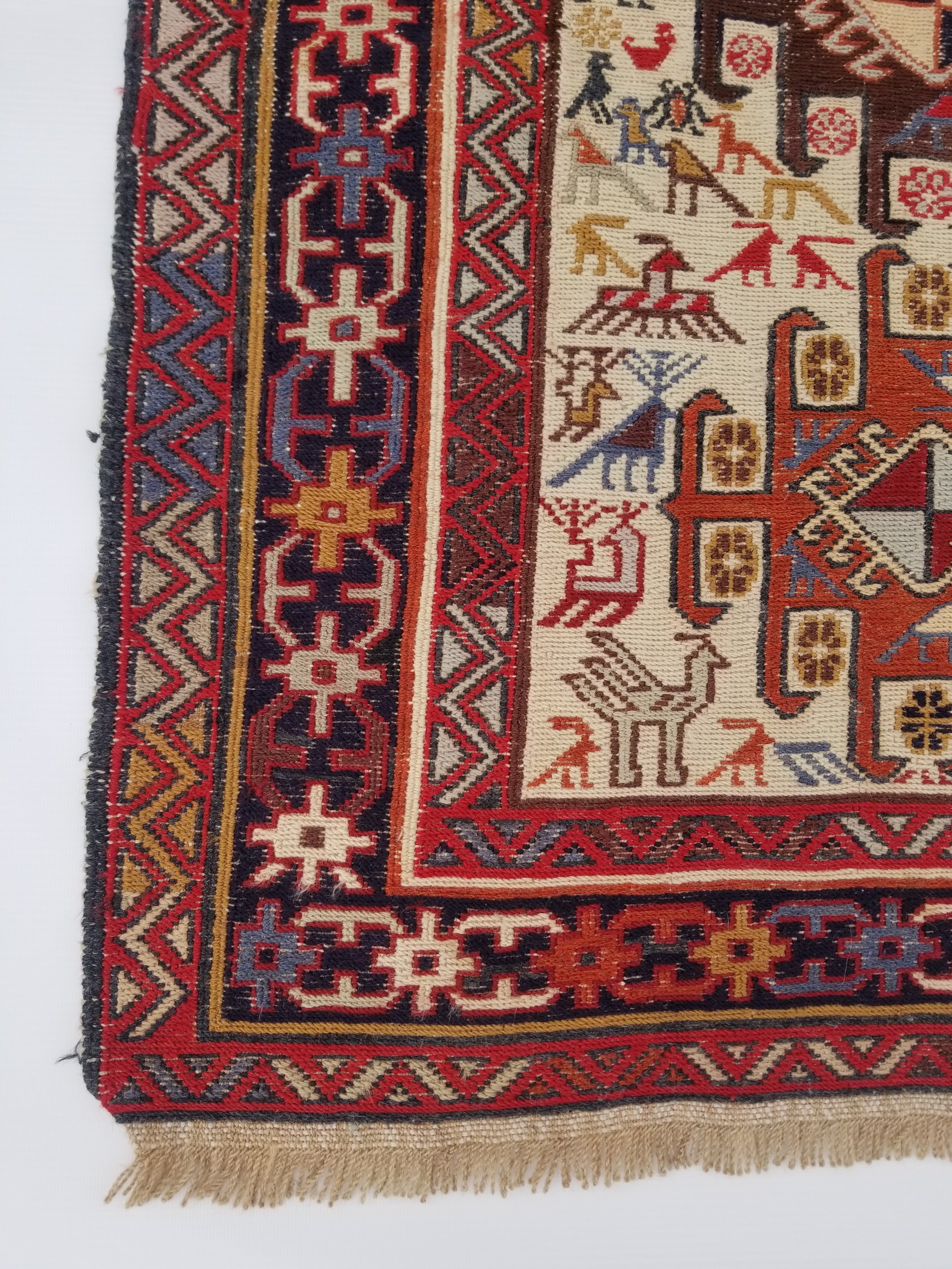 Vintage Traditional Handmade Afghan Sumak Wool Multicolor Rug 91x70cm