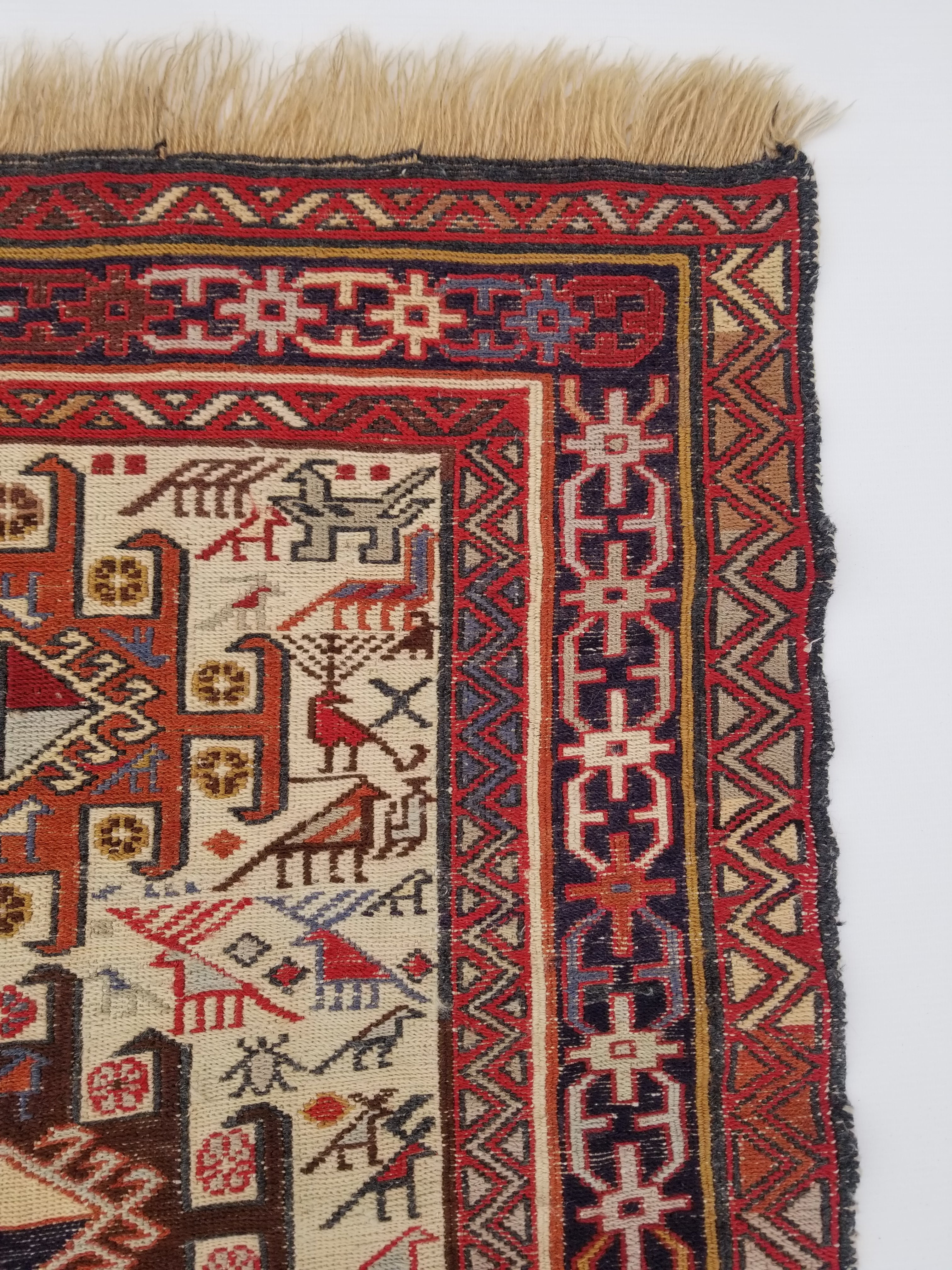 Vintage Traditional Handmade Afghan Sumak Wool Multicolor Rug 91x70cm