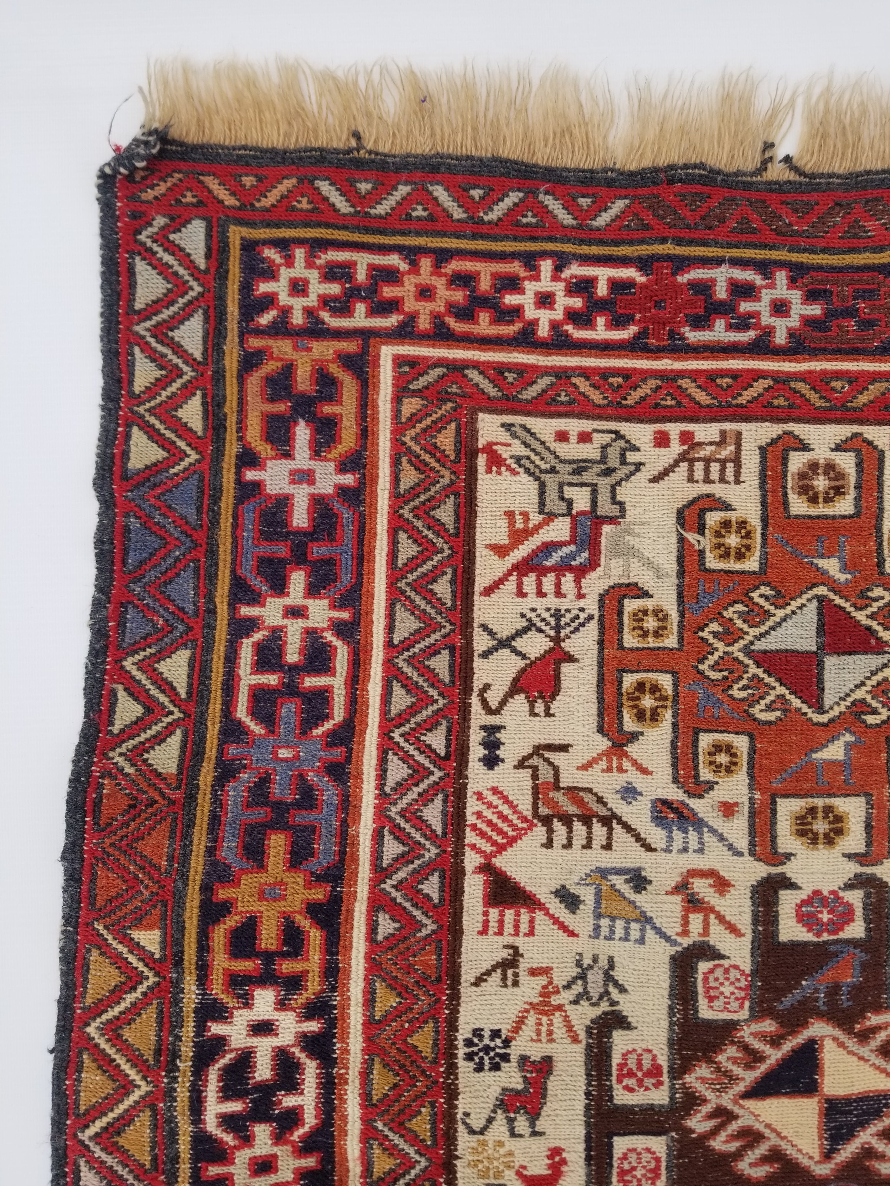 Vintage Traditional Handmade Afghan Sumak Wool Multicolor Rug 91x70cm