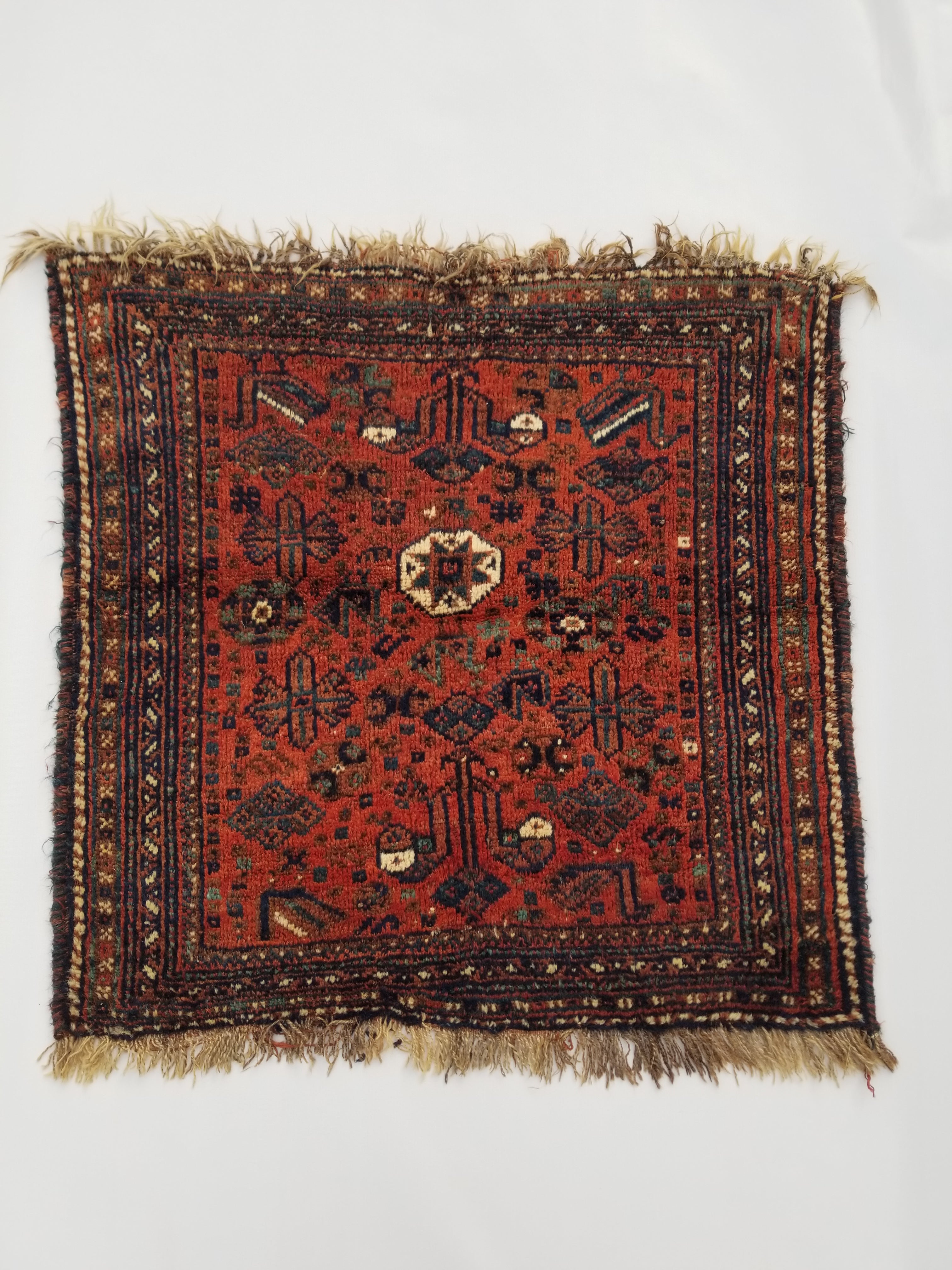 Vintage Traditional Handmade Kurdish Wool Multicolor Rug 103x98cm