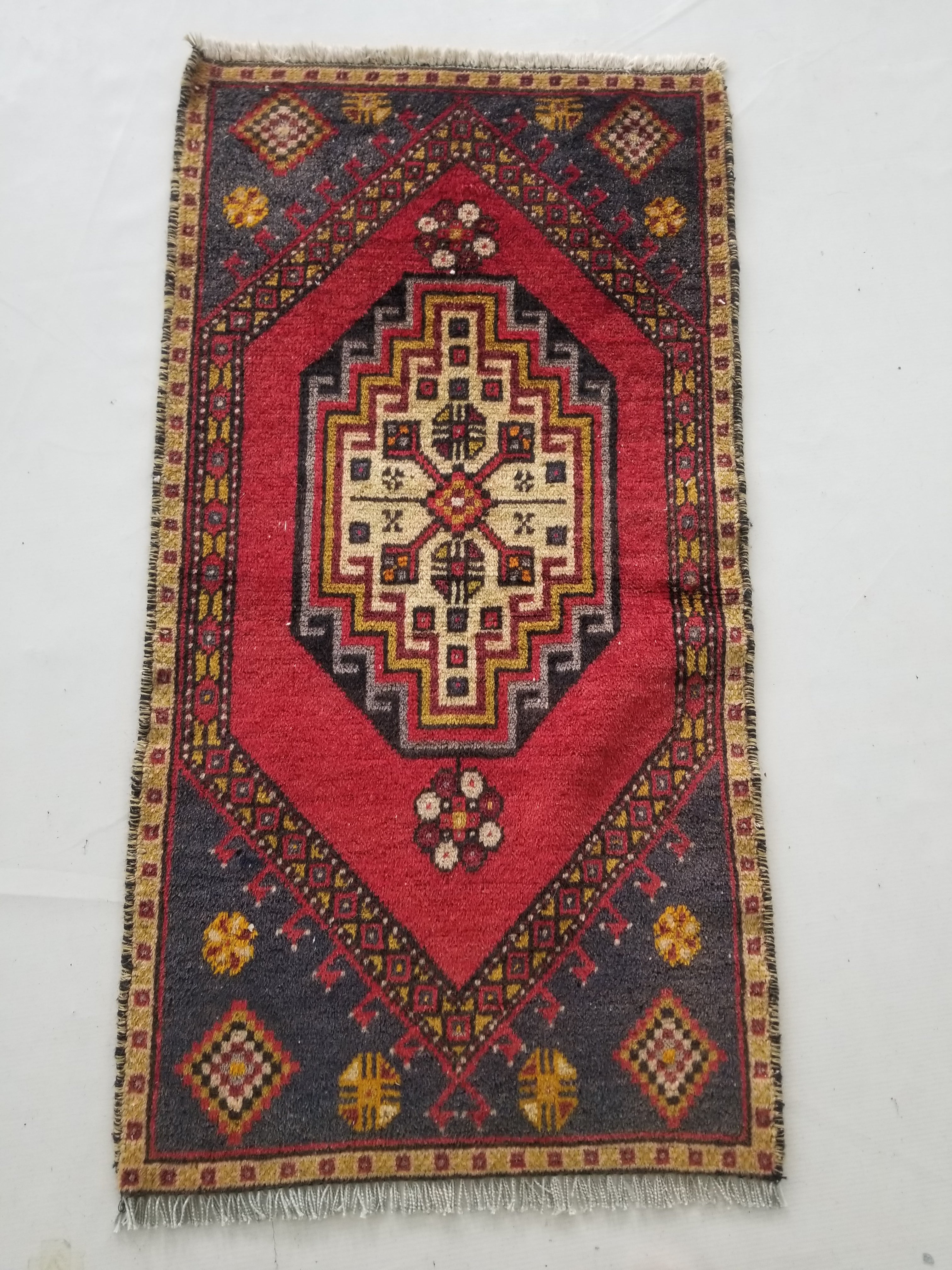 Vintage Traditional Handmade Turkish Oushak Wool Multicolor Rug 100x53cm