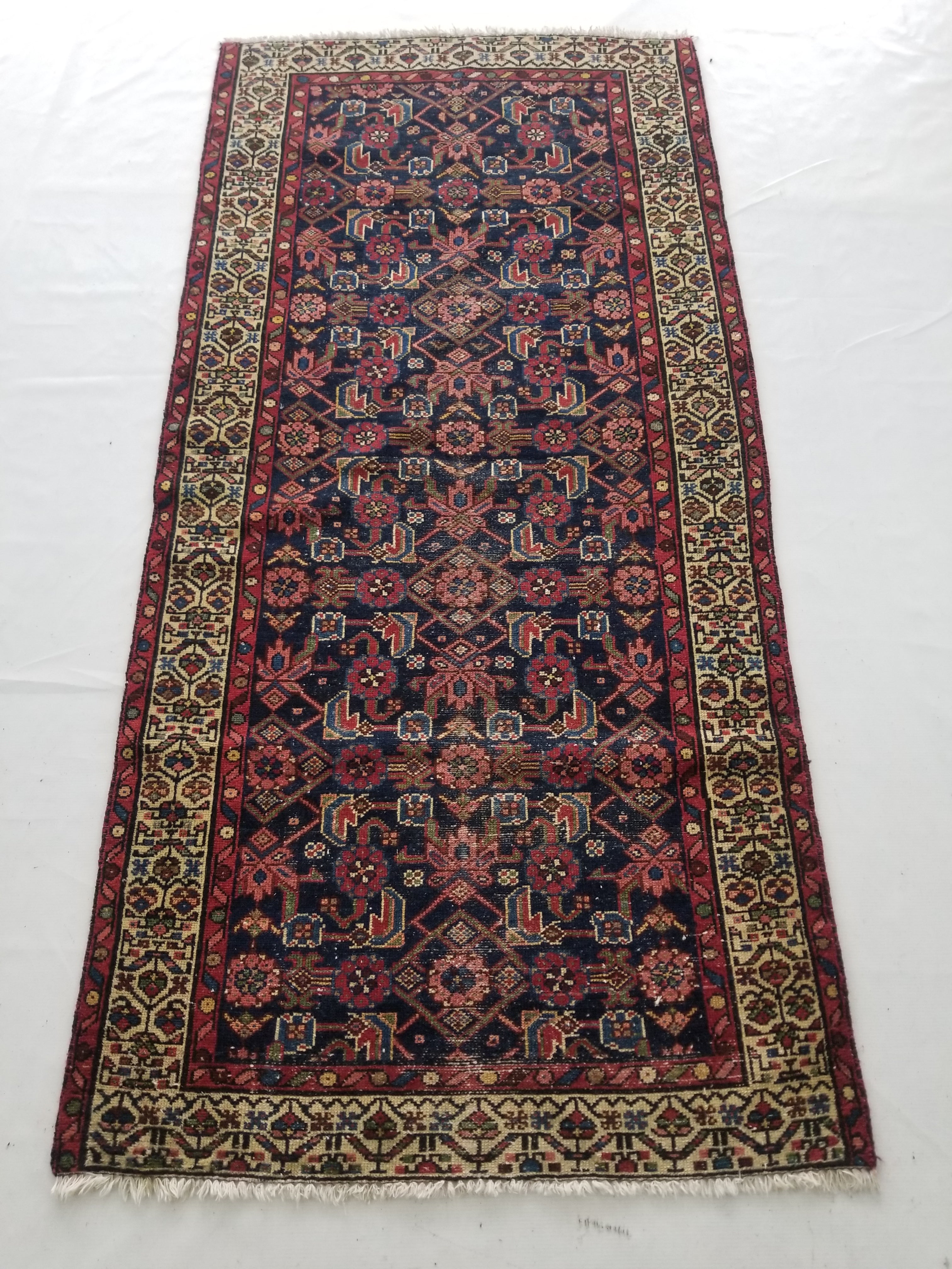 Distressed Antique Traditional Handmade Kurdish Wool Multicolor Rug 190x90cm