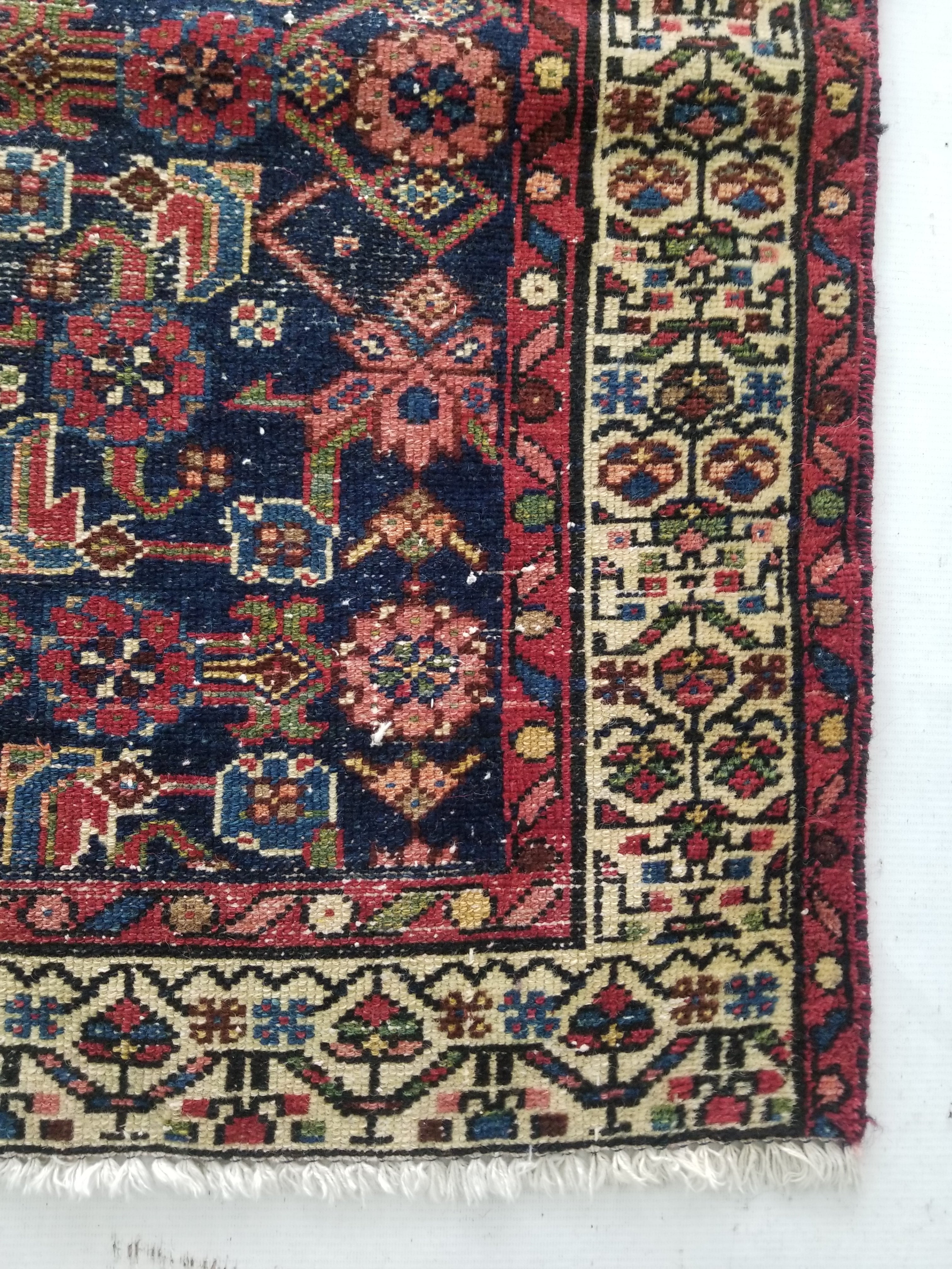 Distressed Antique Traditional Handmade Kurdish Wool Multicolor Rug 190x90cm