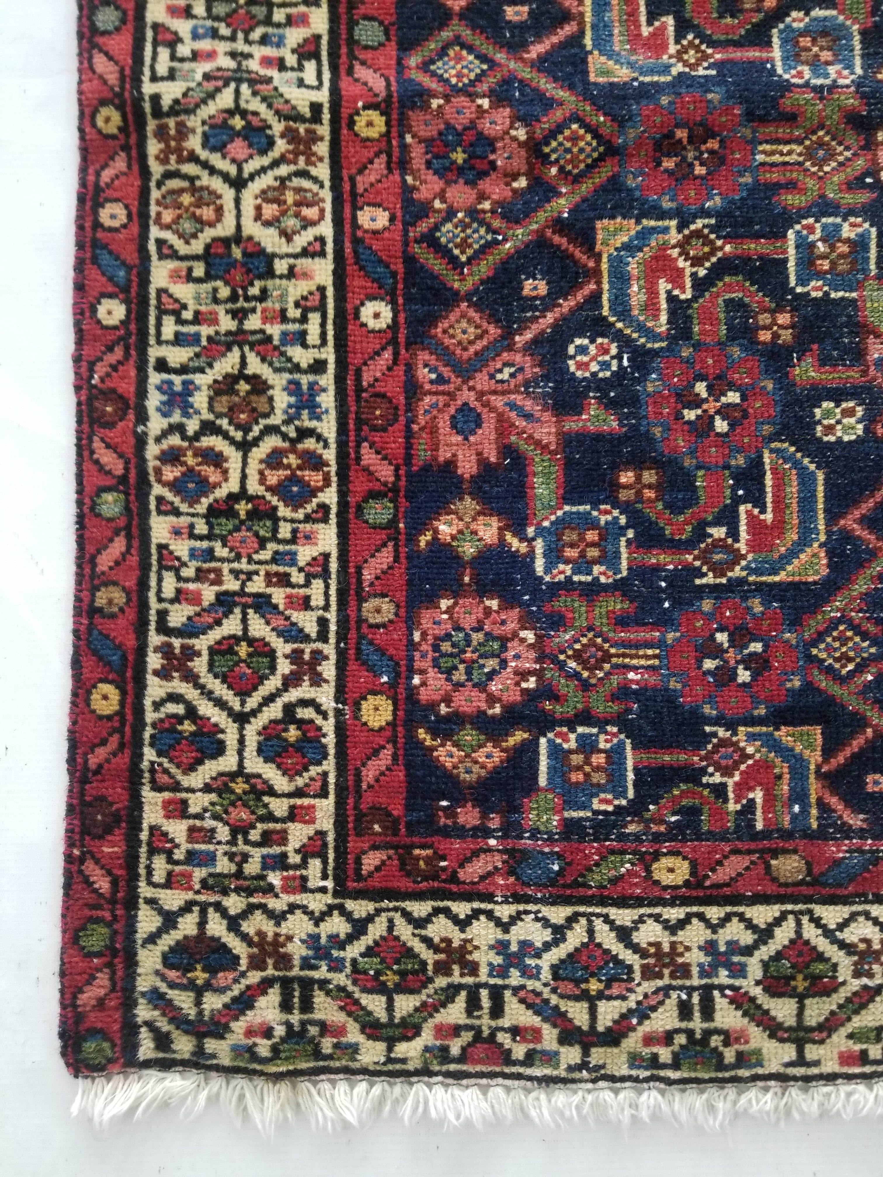 Distressed Antique Traditional Handmade Kurdish Wool Multicolor Rug 190x90cm