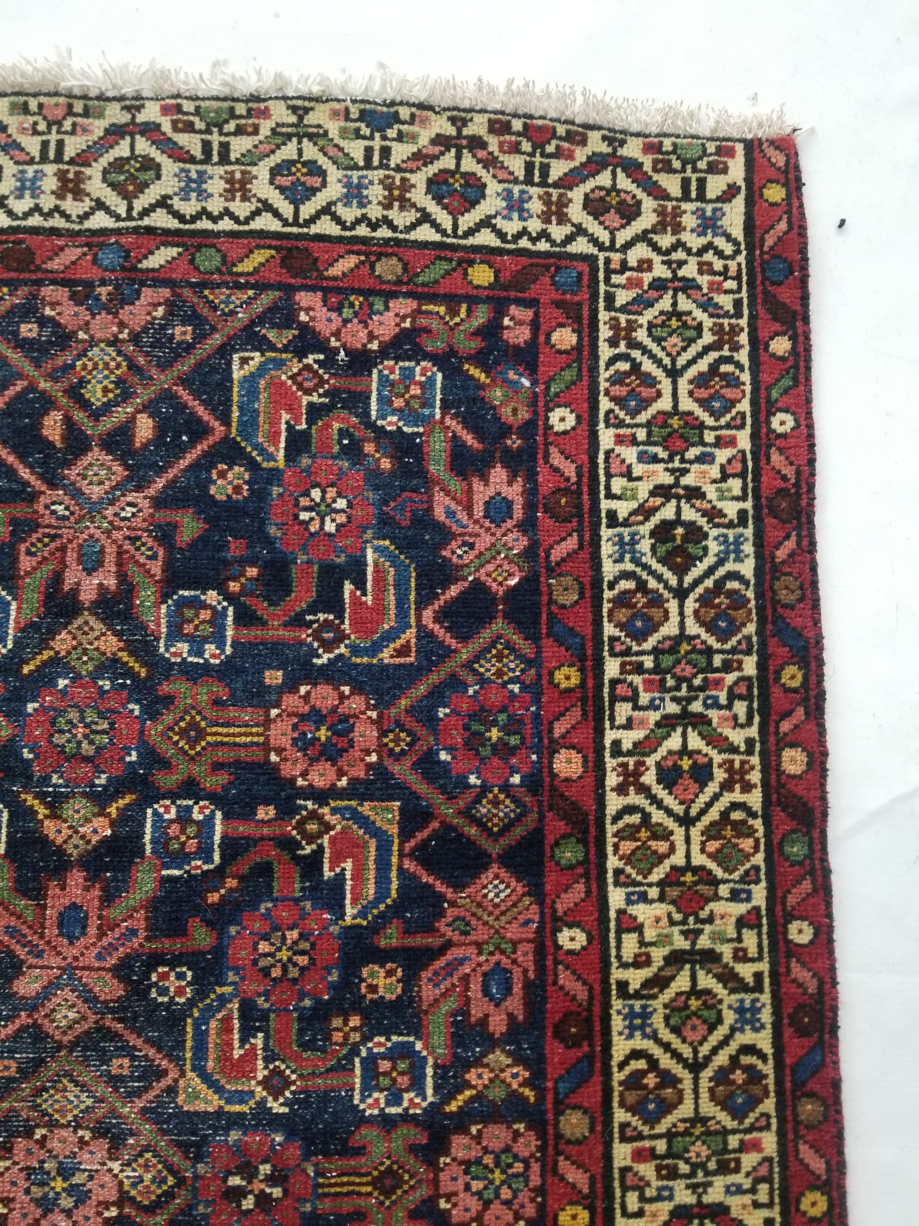 Distressed Antique Traditional Handmade Kurdish Wool Multicolor Rug 190x90cm