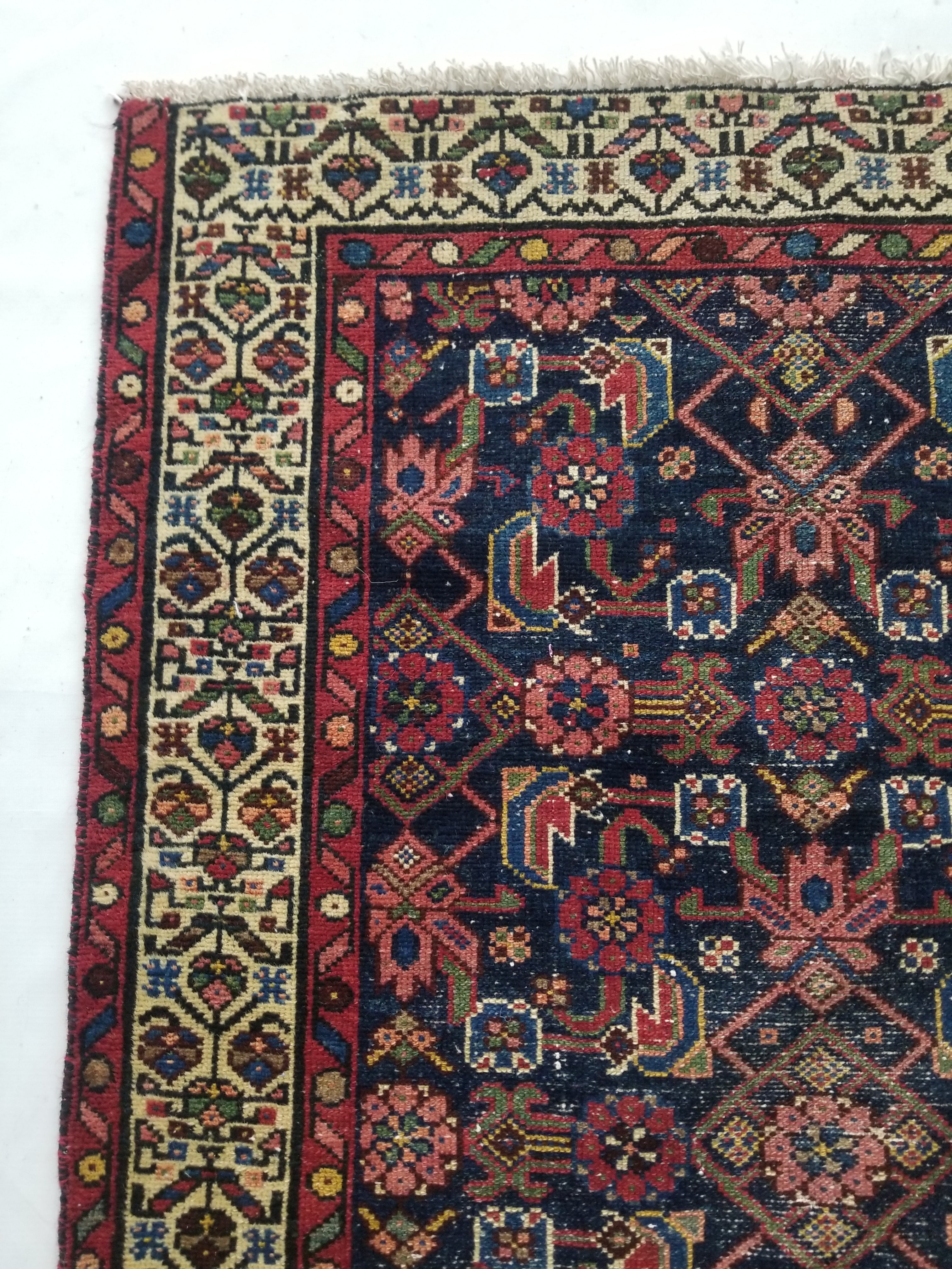 Distressed Antique Traditional Handmade Kurdish Wool Multicolor Rug 190x90cm
