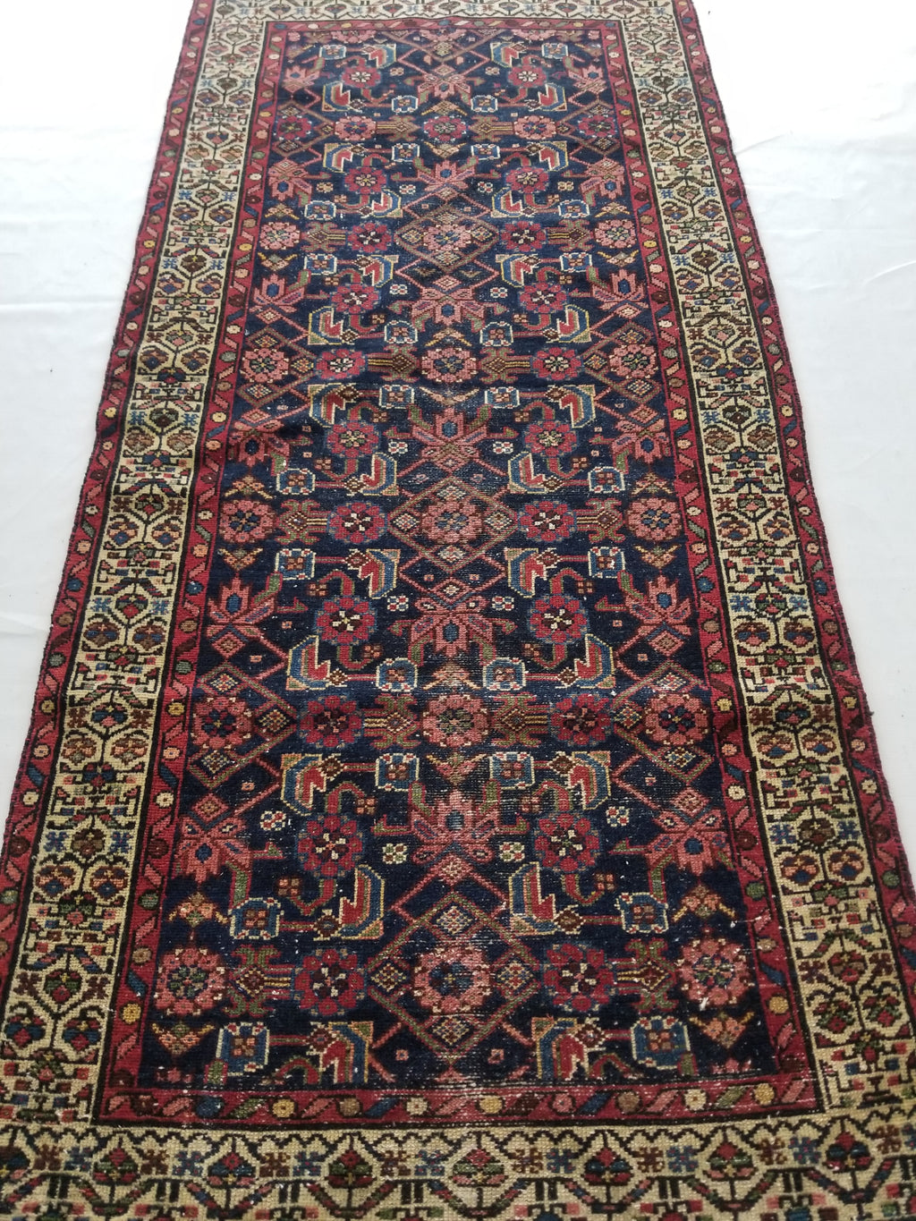 Distressed Antique Traditional Handmade Kurdish Wool Multicolor Rug 190x90cm