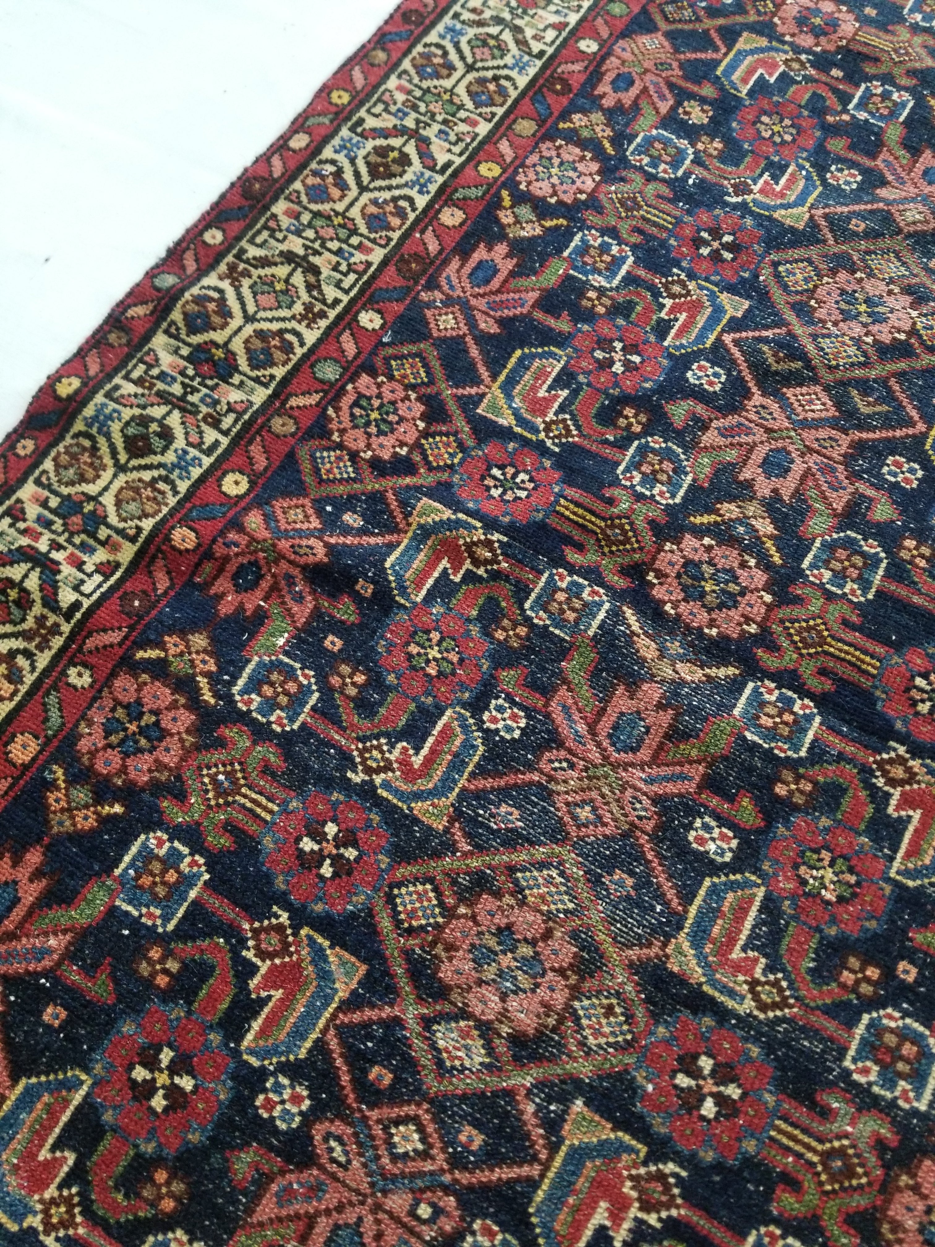 Distressed Antique Traditional Handmade Kurdish Wool Multicolor Rug 190x90cm