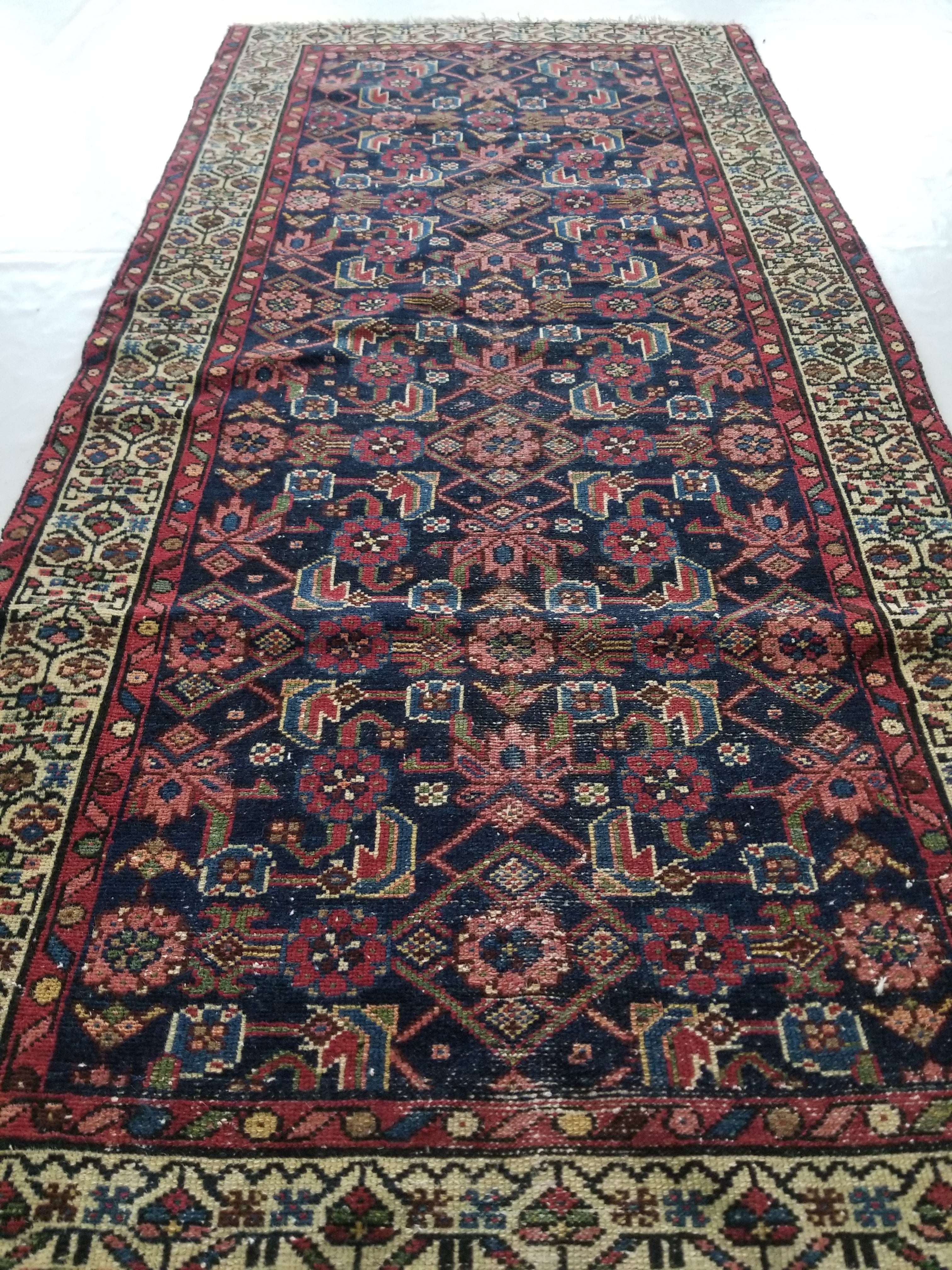 Distressed Antique Traditional Handmade Kurdish Wool Multicolor Rug 190x90cm