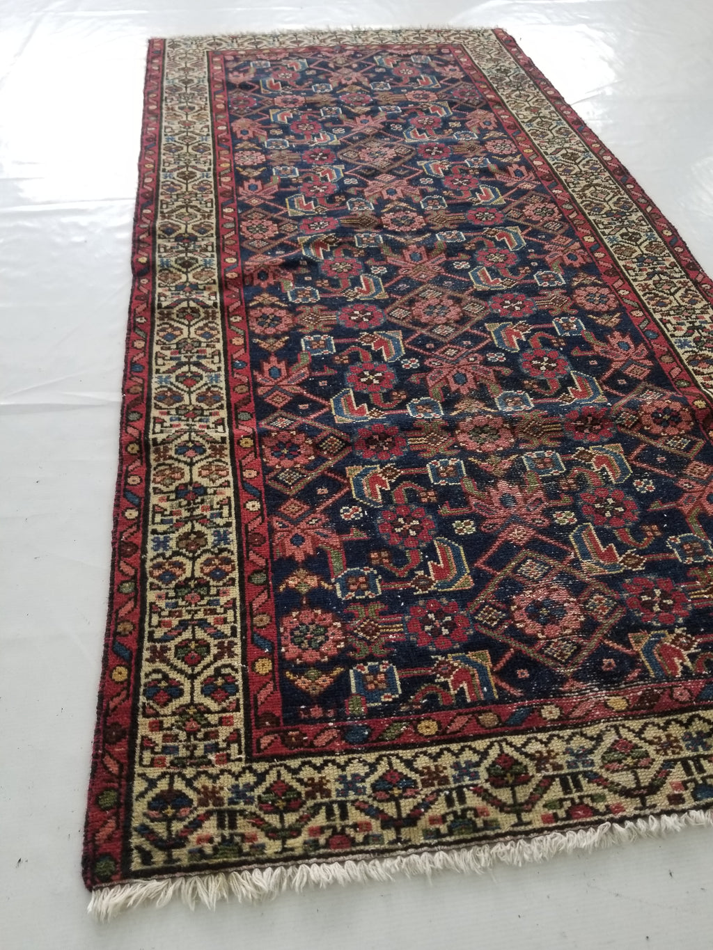 Distressed Antique Traditional Handmade Kurdish Wool Multicolor Rug 190x90cm