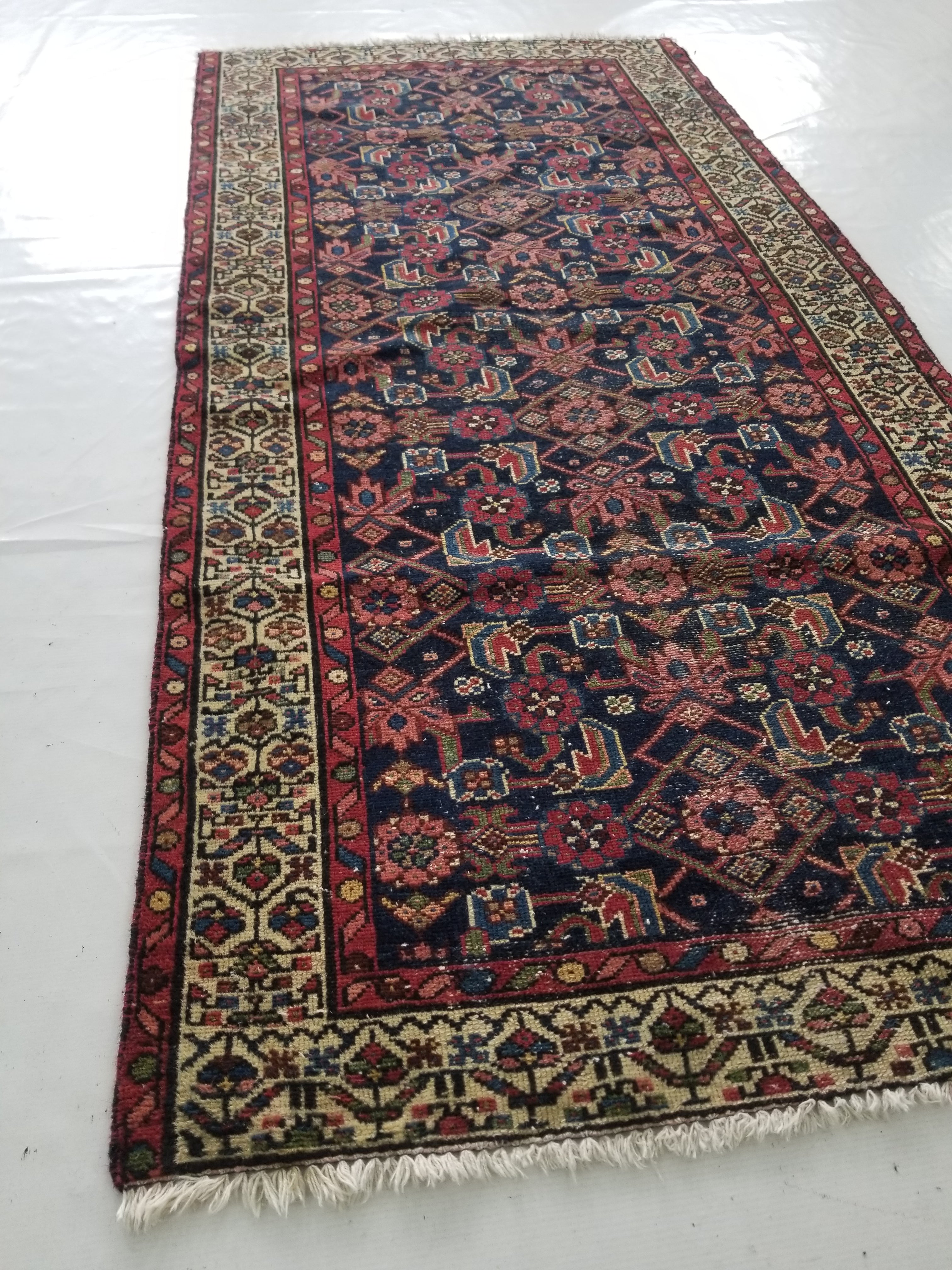 Distressed Antique Traditional Handmade Kurdish Wool Multicolor Rug 190x90cm
