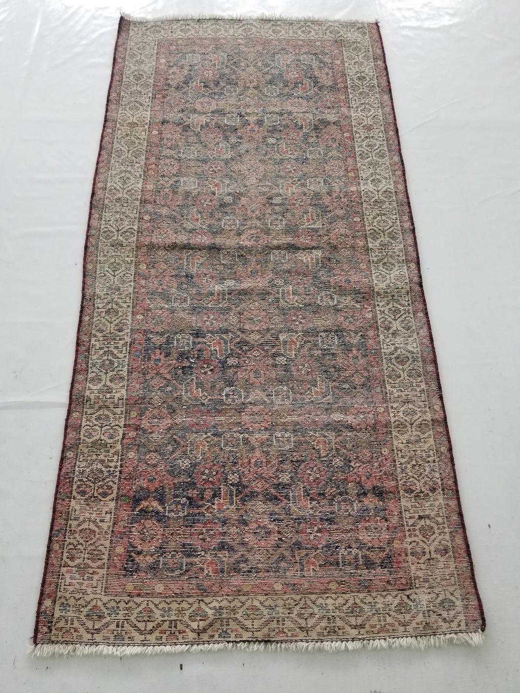 Distressed Antique Traditional Handmade Kurdish Wool Multicolor Rug 190x90cm