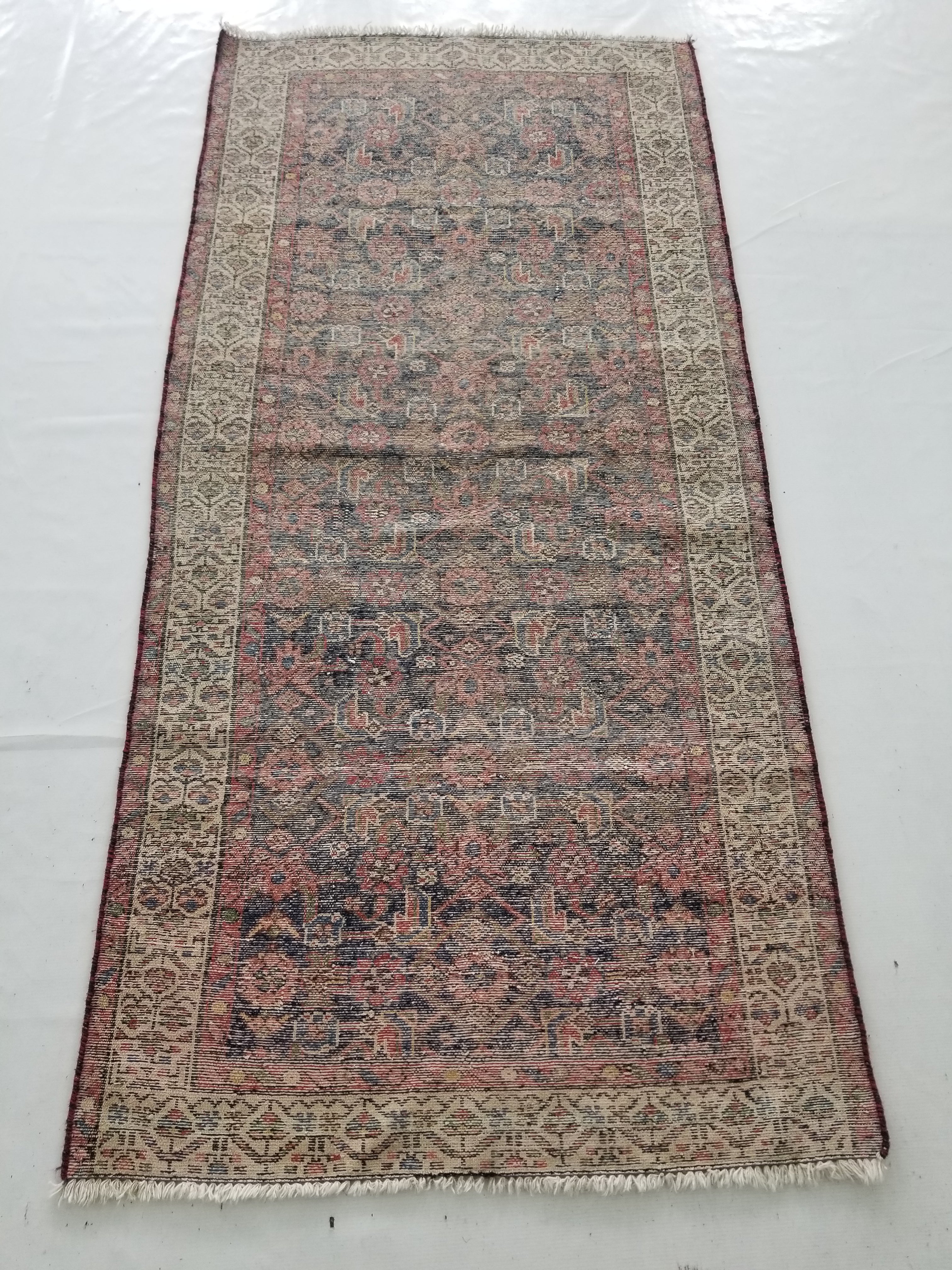 Distressed Antique Traditional Handmade Kurdish Wool Multicolor Rug 190x90cm