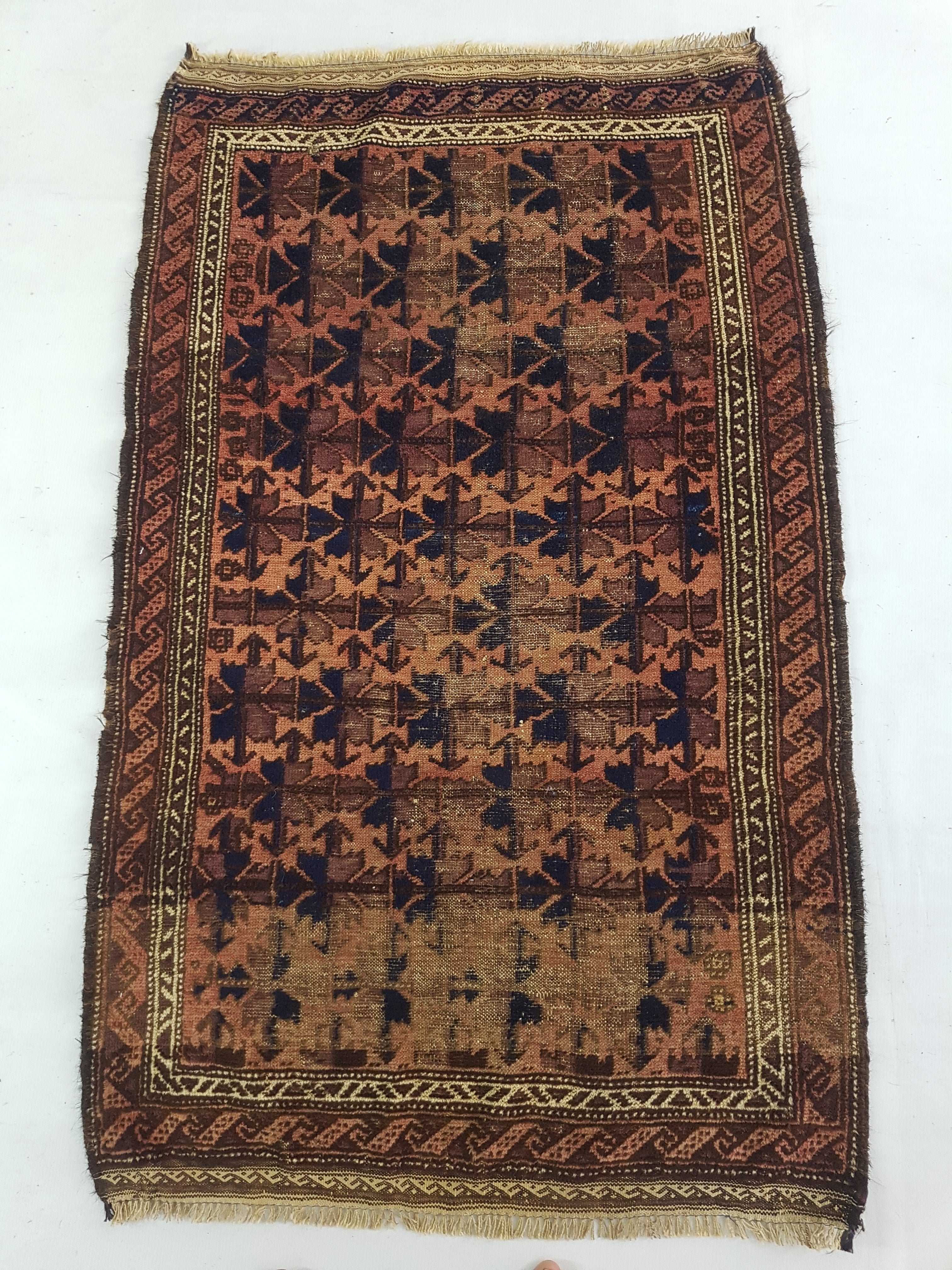 Distressed Antique Traditional Handmade Afghan Wool Multicolor Rug 141x89cm