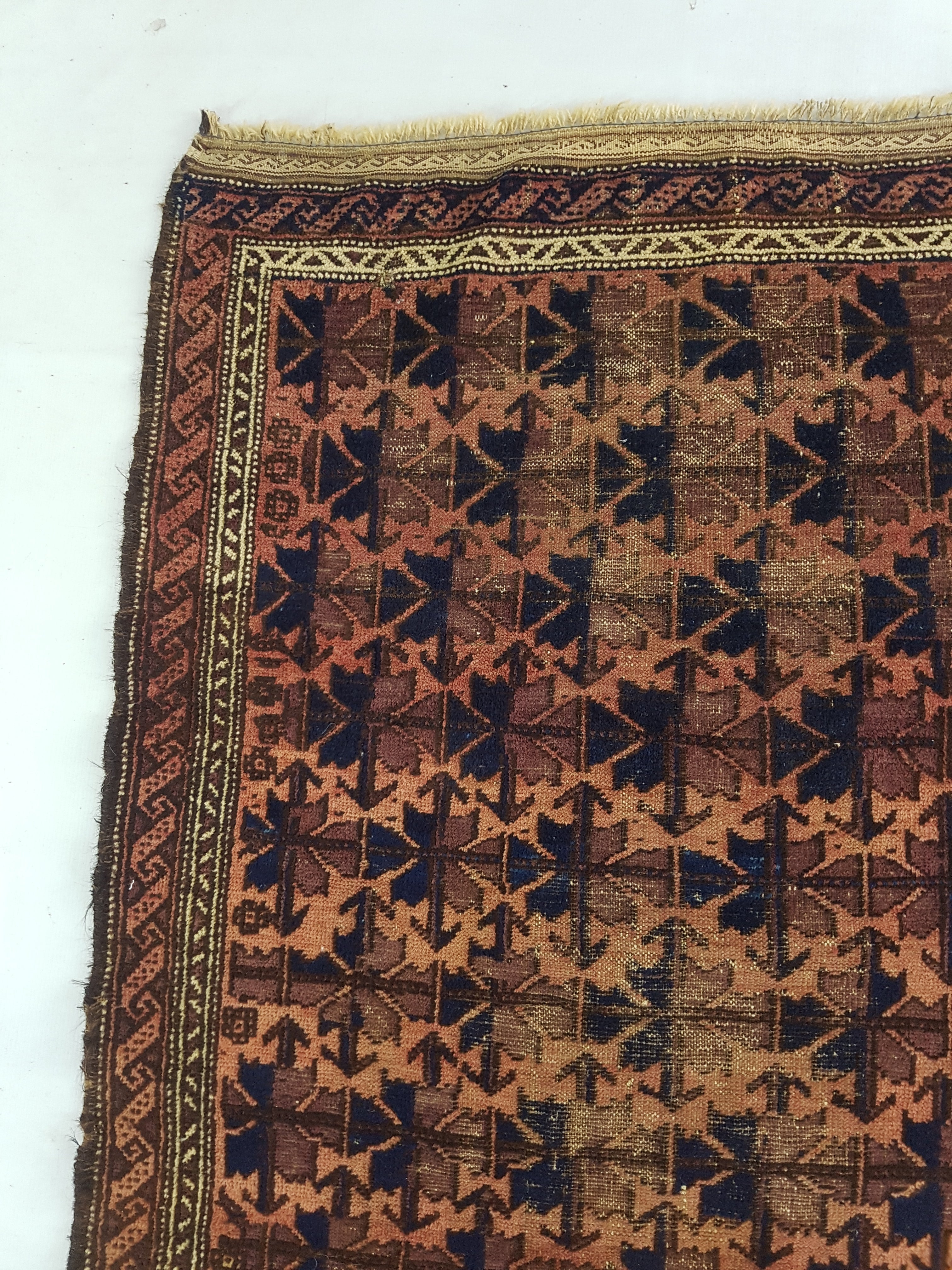 Distressed Antique Traditional Handmade Afghan Wool Multicolor Rug 141x89cm