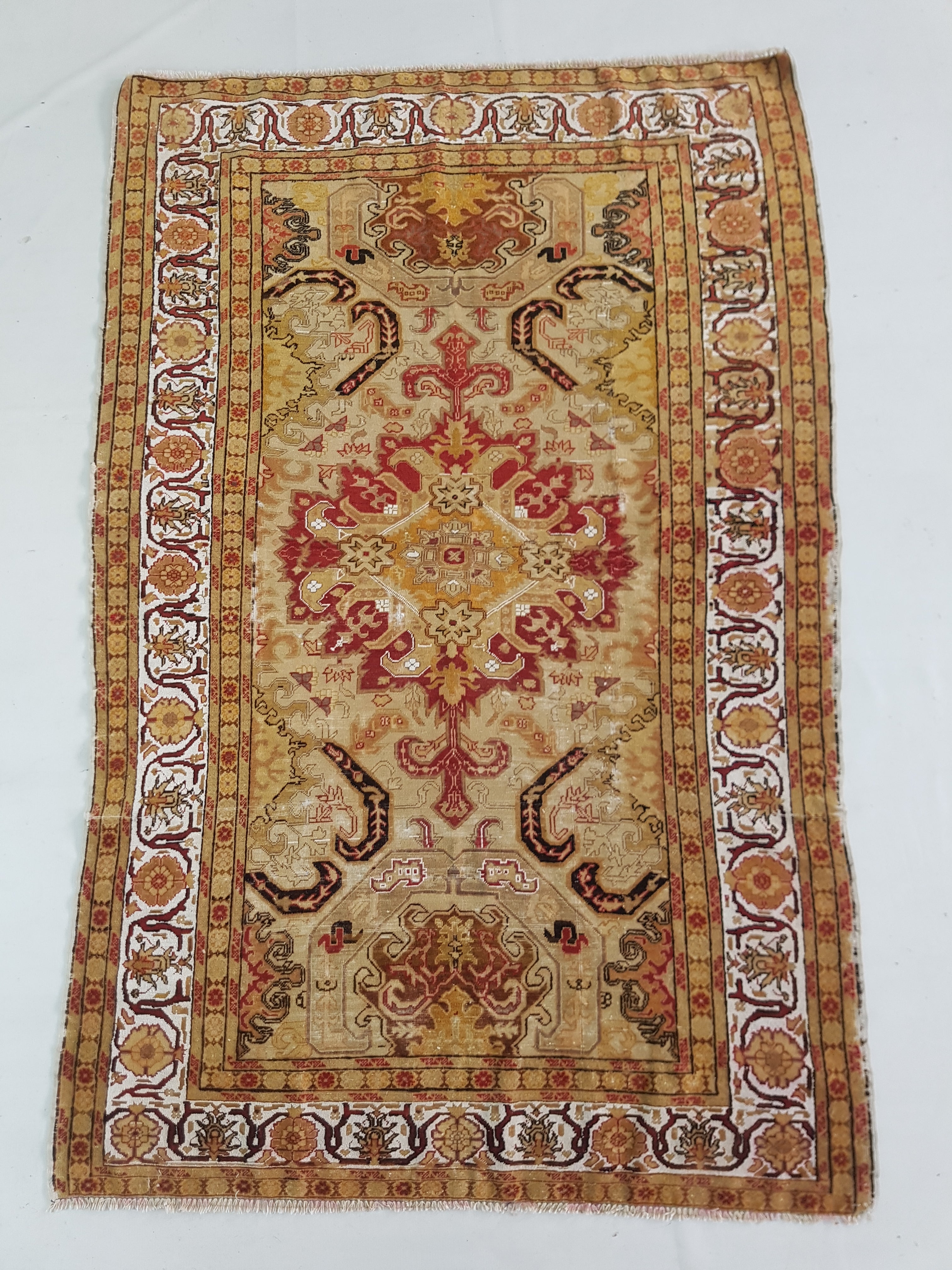 Distressed Vintage Traditional Handmade Turkish Oushak Wool Multicolor Rug 185x120cm