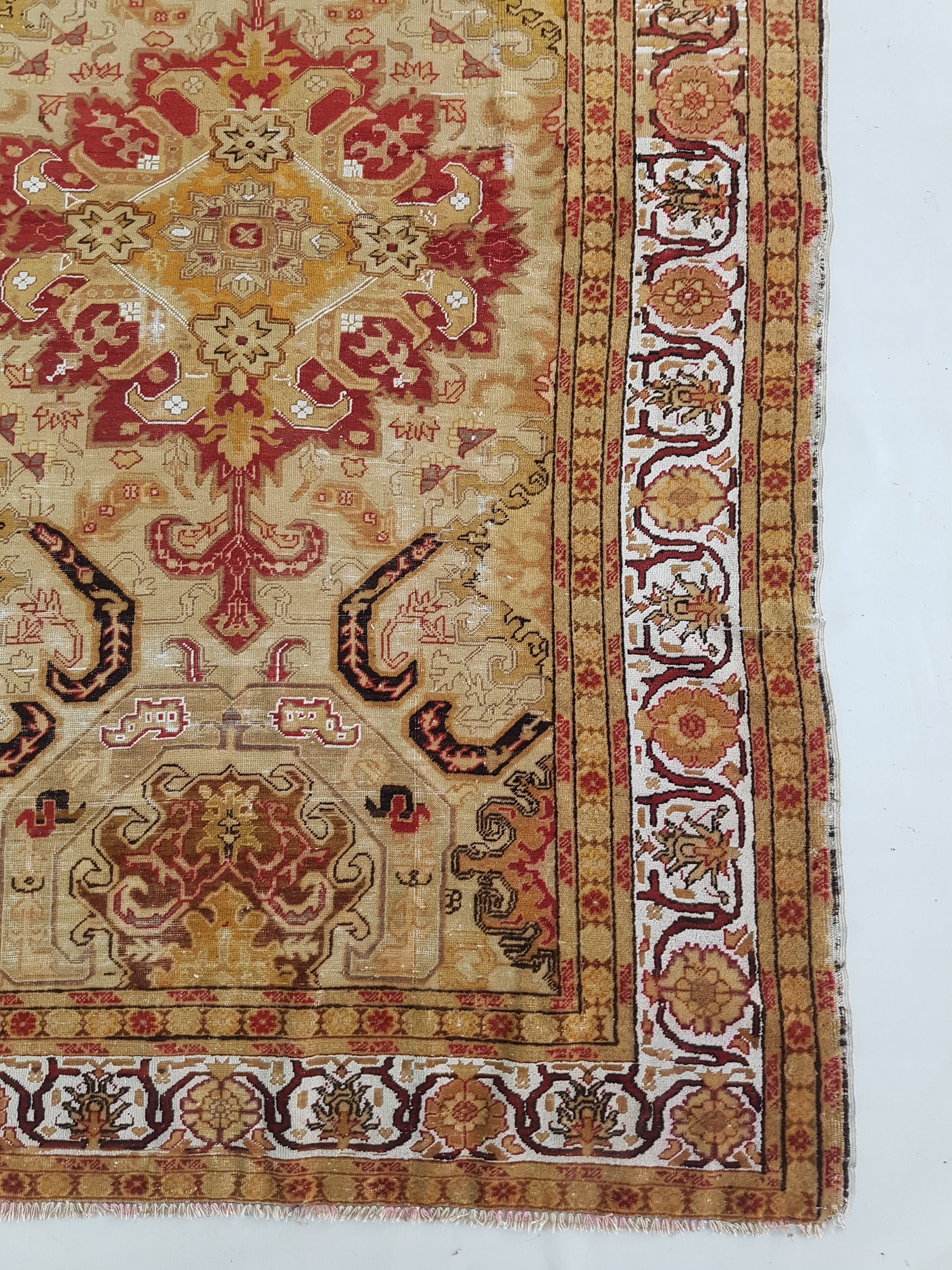 Distressed Vintage Traditional Handmade Turkish Oushak Wool Multicolor Rug 185x120cm