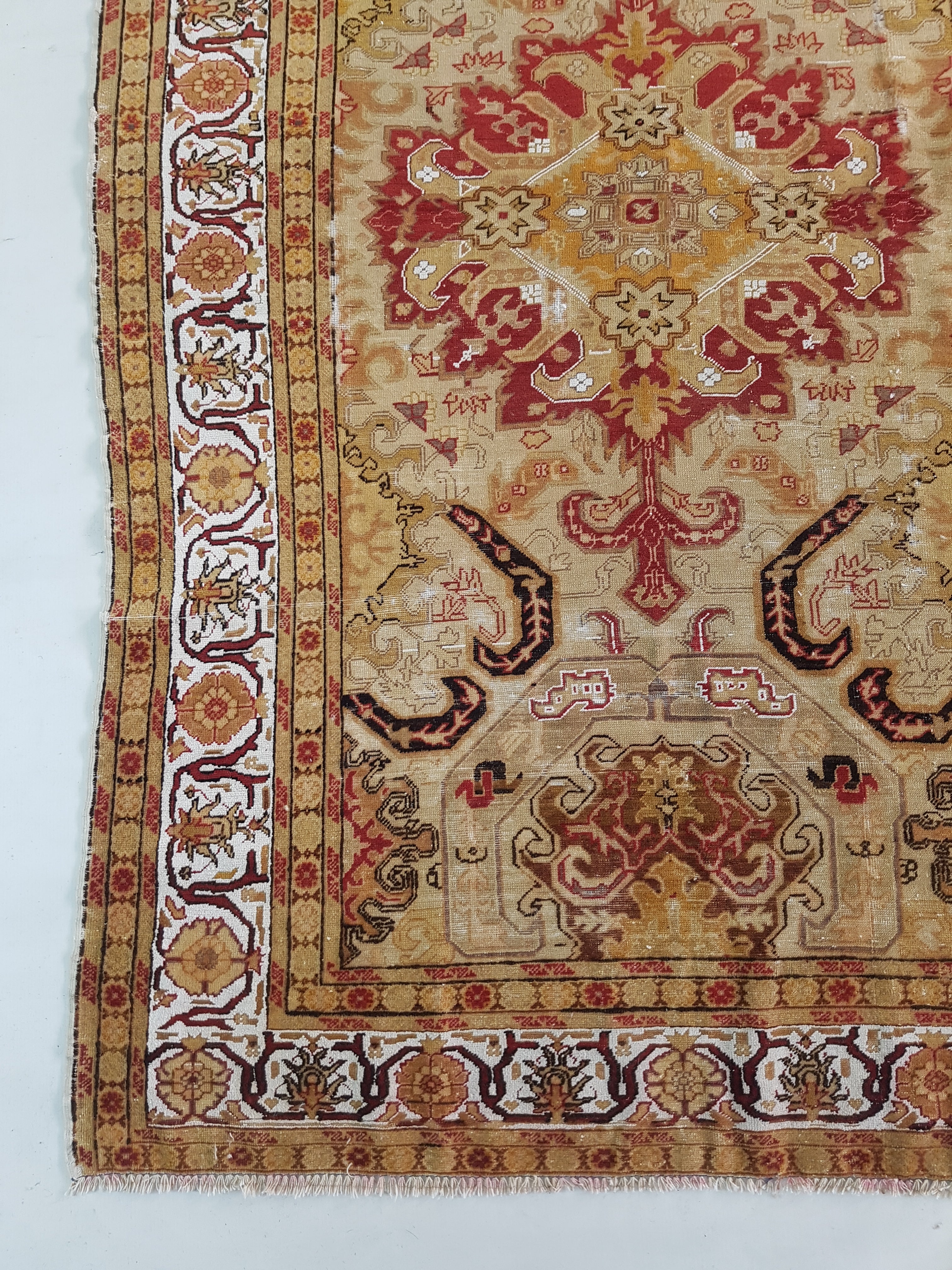 Distressed Vintage Traditional Handmade Turkish Oushak Wool Multicolor Rug 185x120cm