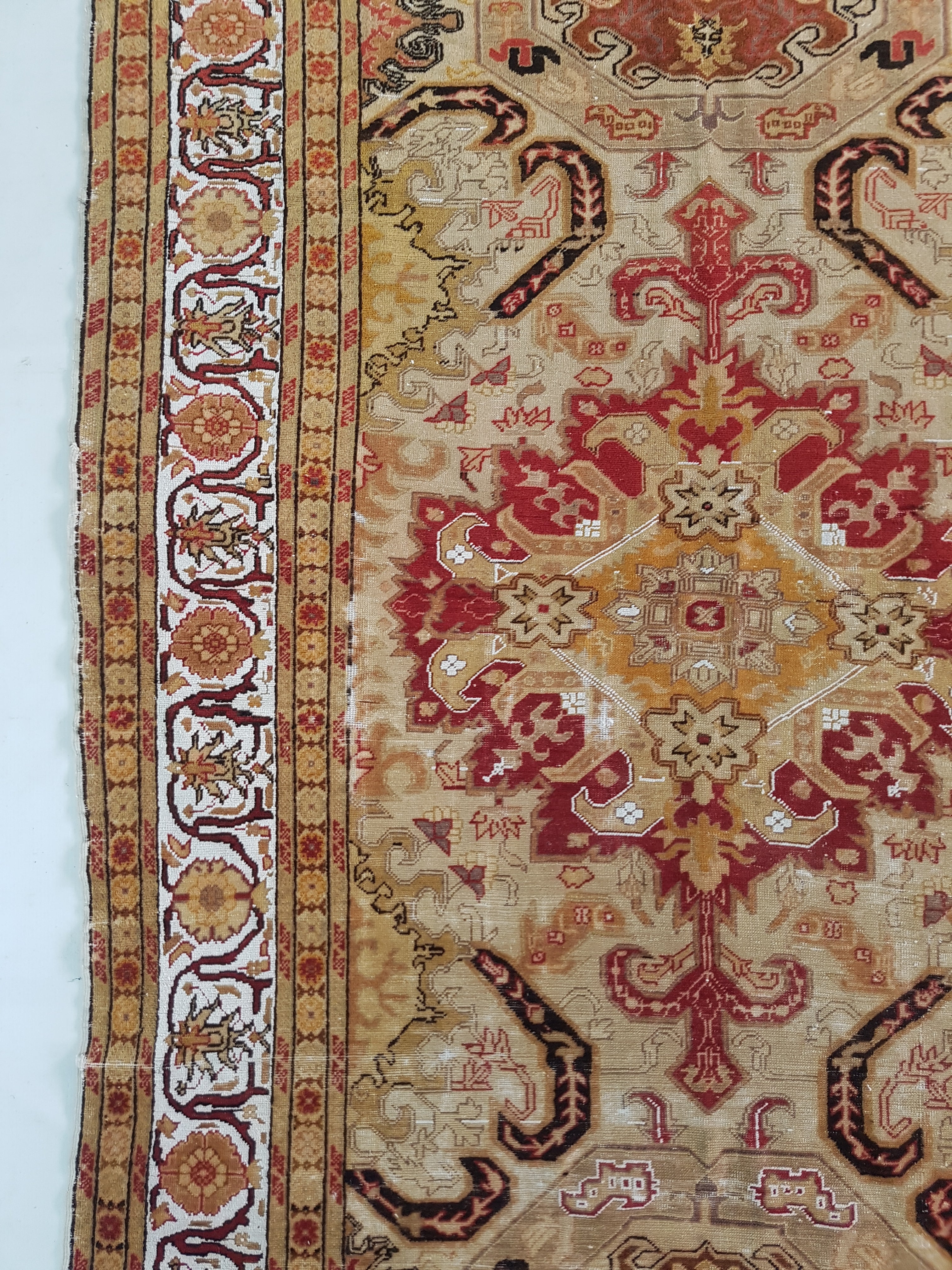 Distressed Vintage Traditional Handmade Turkish Oushak Wool Multicolor Rug 185x120cm