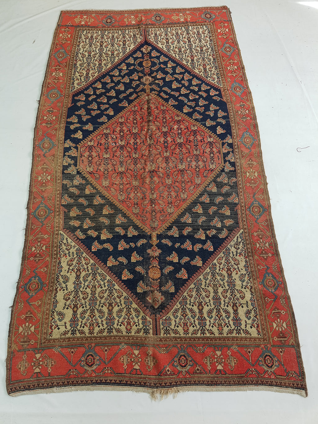 Distressed Antique Handmade Caucasian Karabakh Wool Multicolor Rug 276x154cm