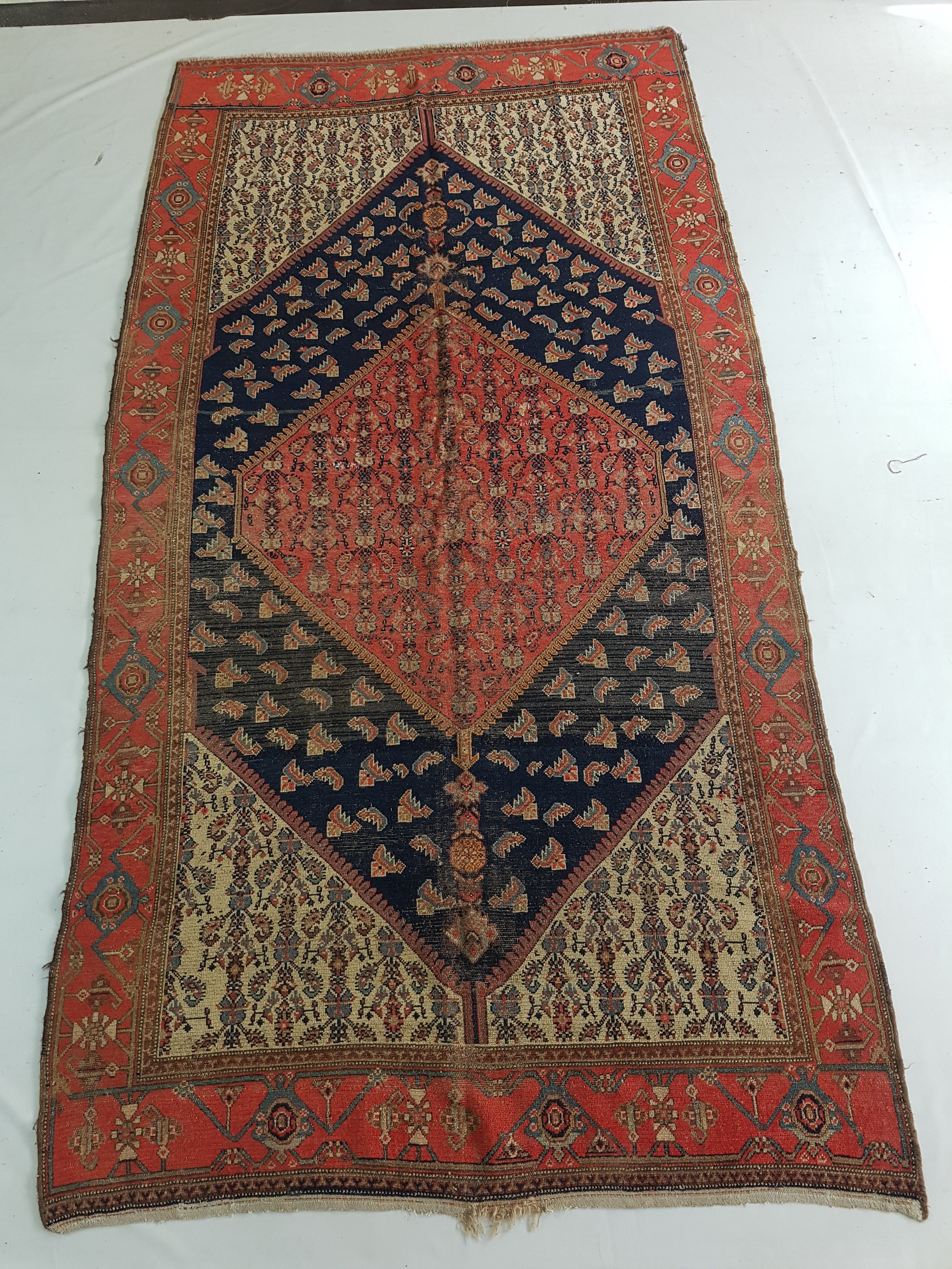 Distressed Antique Handmade Caucasian Karabakh Wool Multicolor Rug 276x154cm