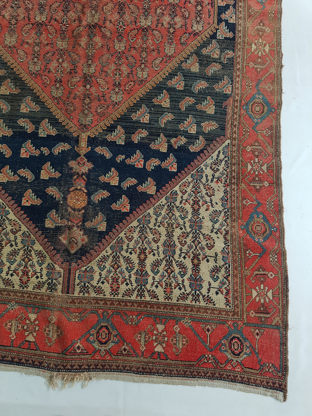 Distressed Antique Handmade Caucasian Karabakh Wool Multicolor Rug 276x154cm