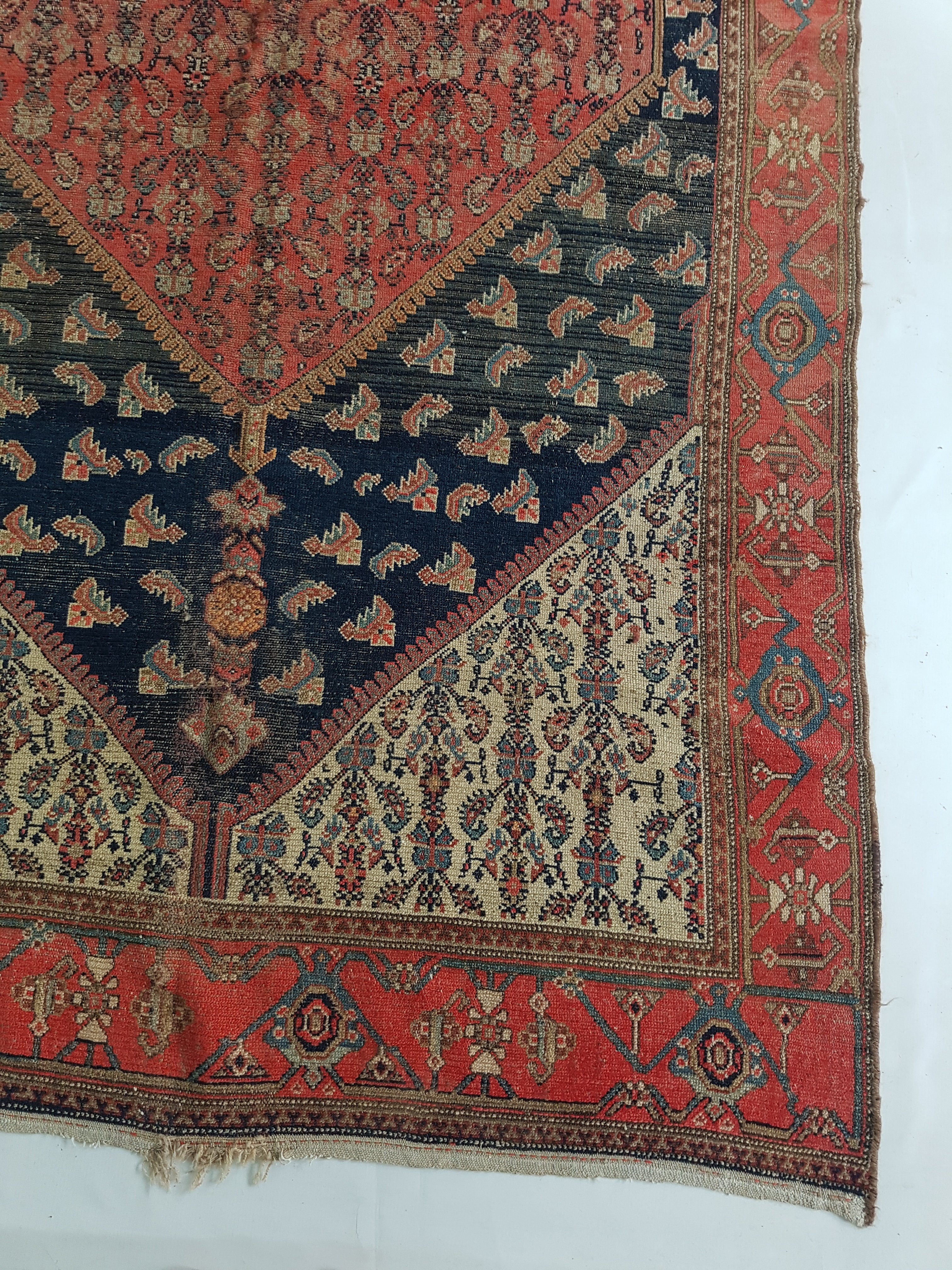 Distressed Antique Handmade Caucasian Karabakh Wool Multicolor Rug 276x154cm