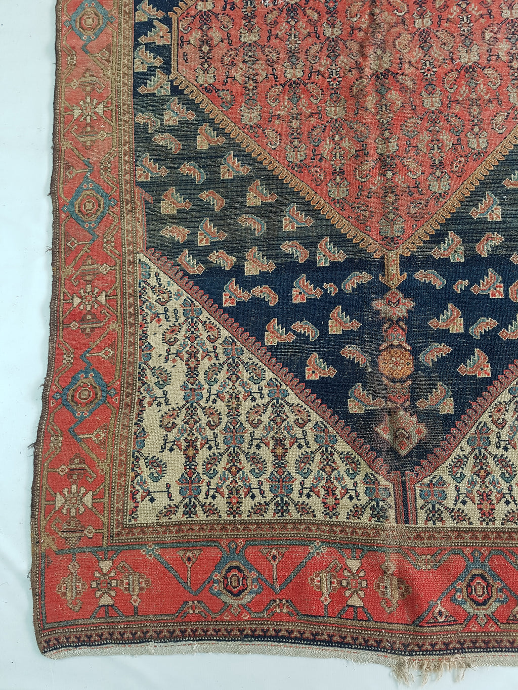 Distressed Antique Handmade Caucasian Karabakh Wool Multicolor Rug 276x154cm