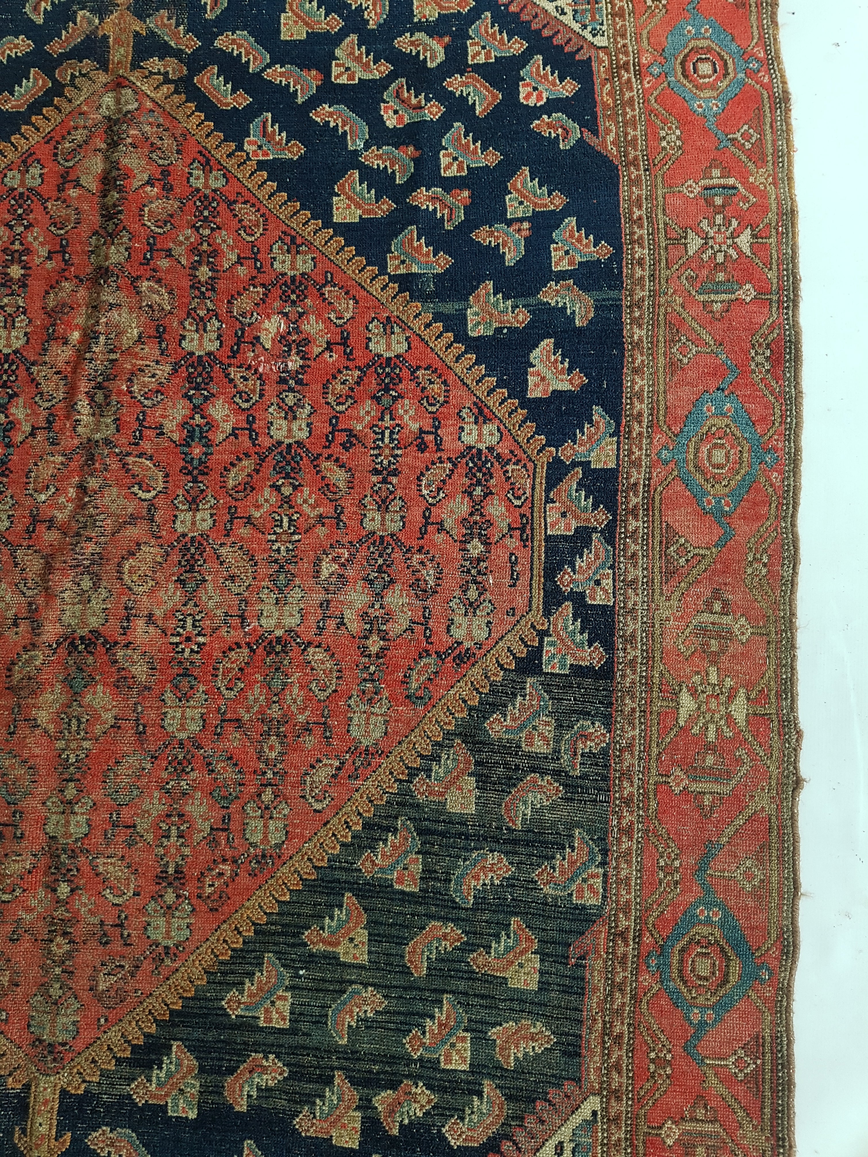Distressed Antique Handmade Caucasian Karabakh Wool Multicolor Rug 276x154cm