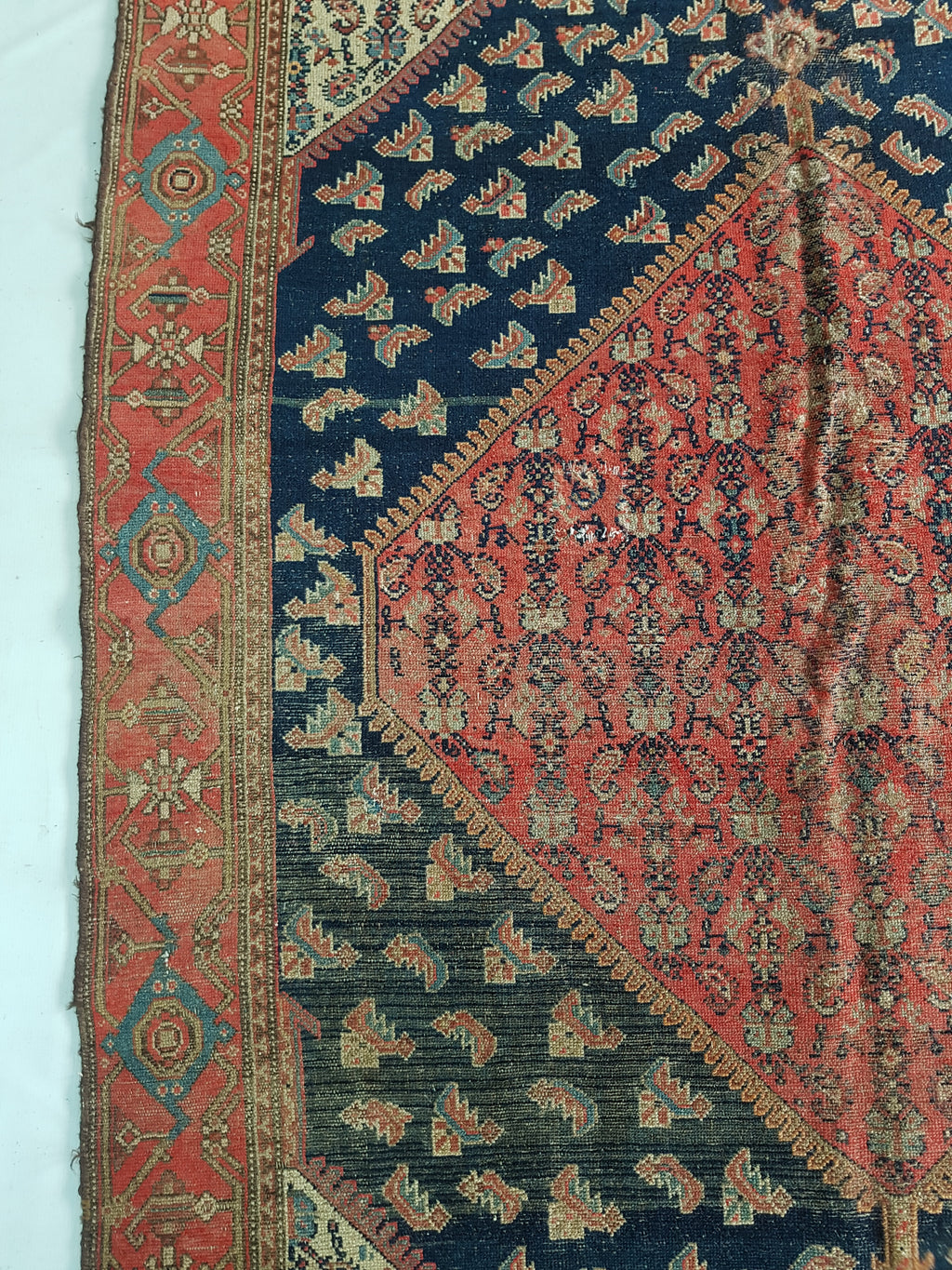Distressed Antique Handmade Caucasian Karabakh Wool Multicolor Rug 276x154cm
