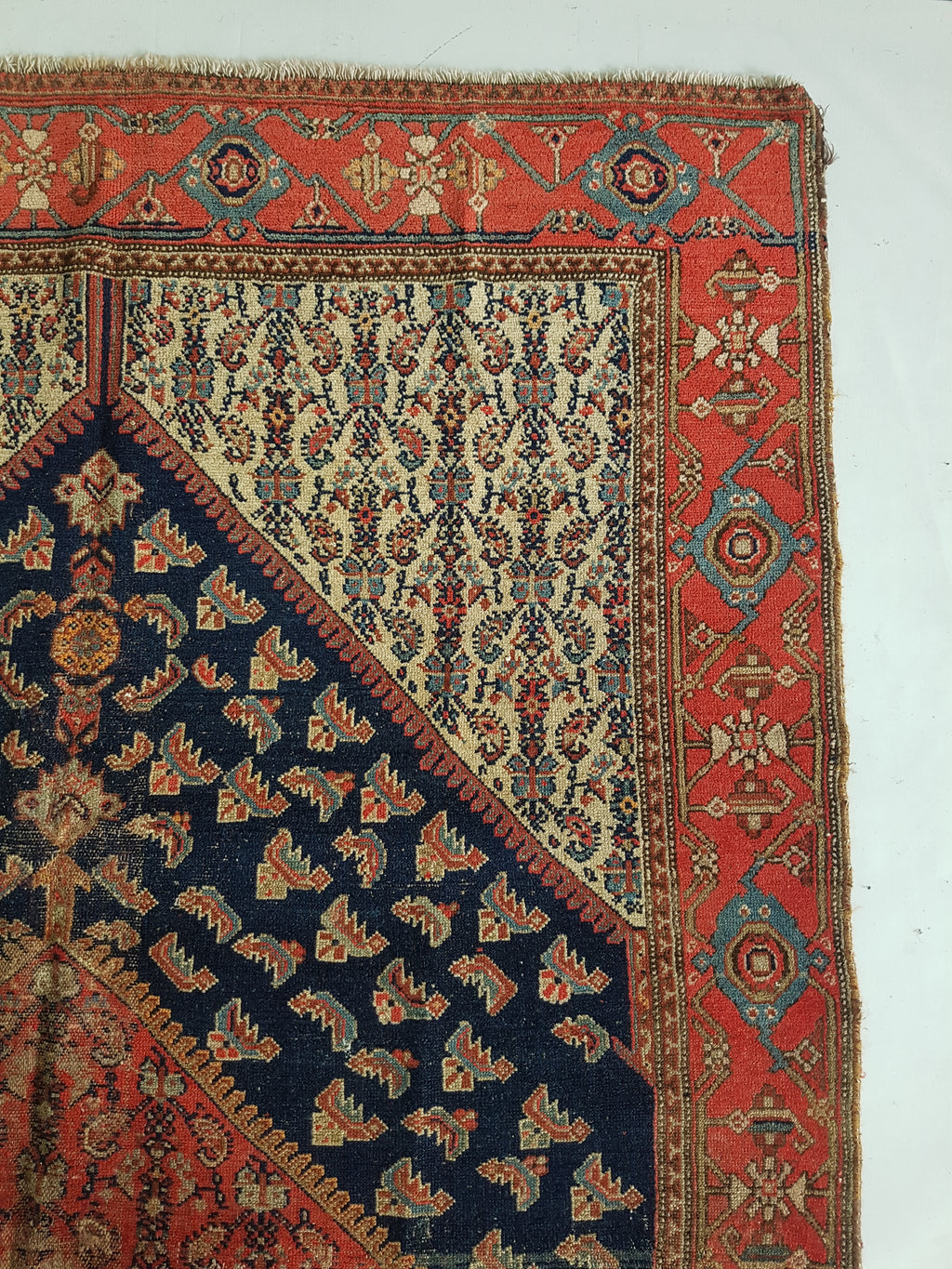 Distressed Antique Handmade Caucasian Karabakh Wool Multicolor Rug 276x154cm