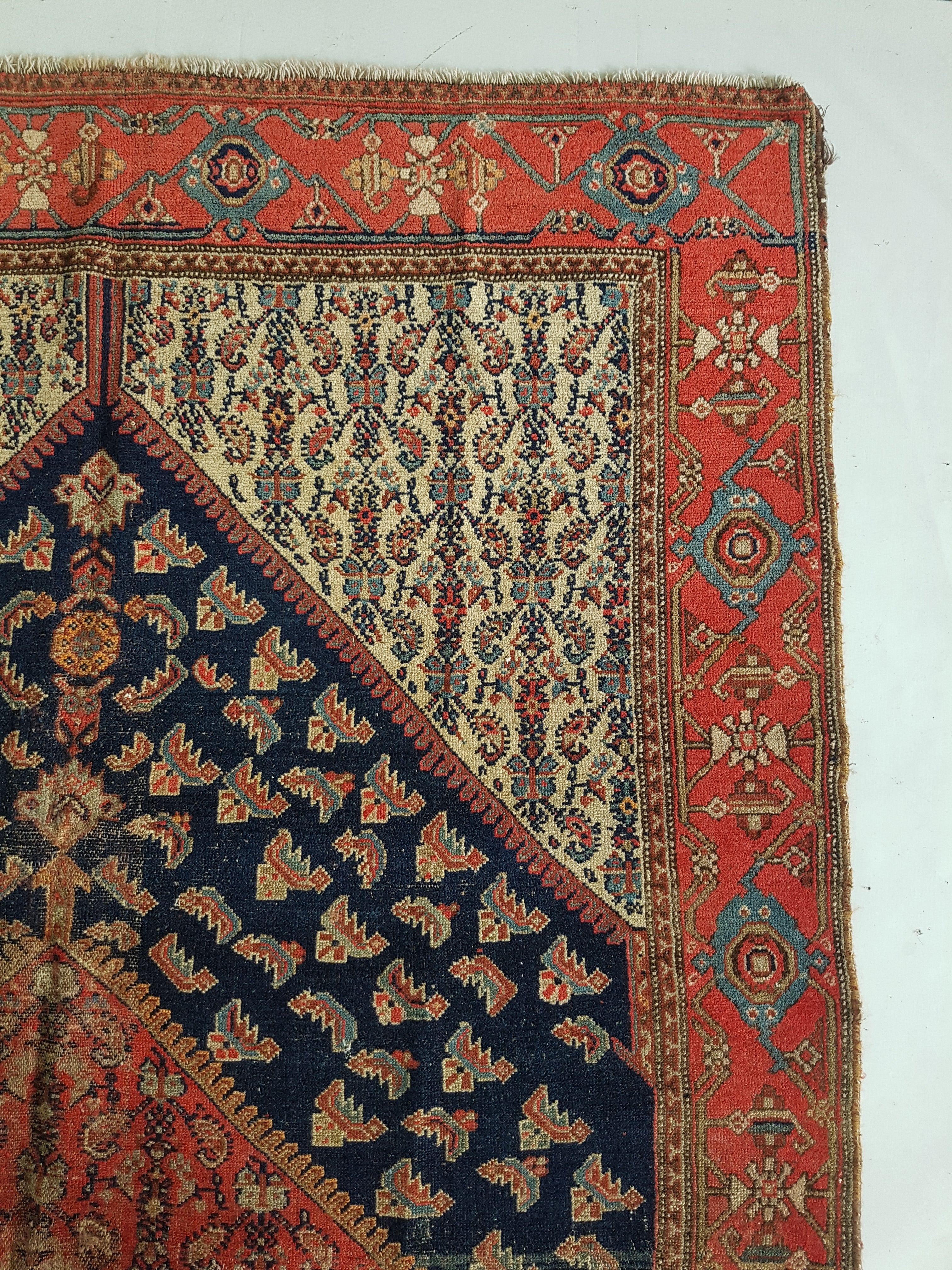 Distressed Antique Handmade Caucasian Karabakh Wool Multicolor Rug 276x154cm