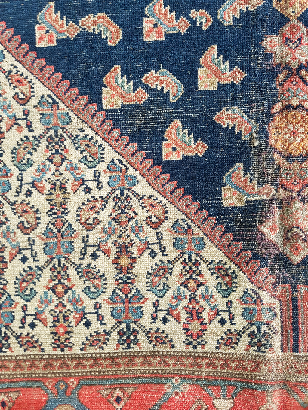 Distressed Antique Handmade Caucasian Karabakh Wool Multicolor Rug 276x154cm