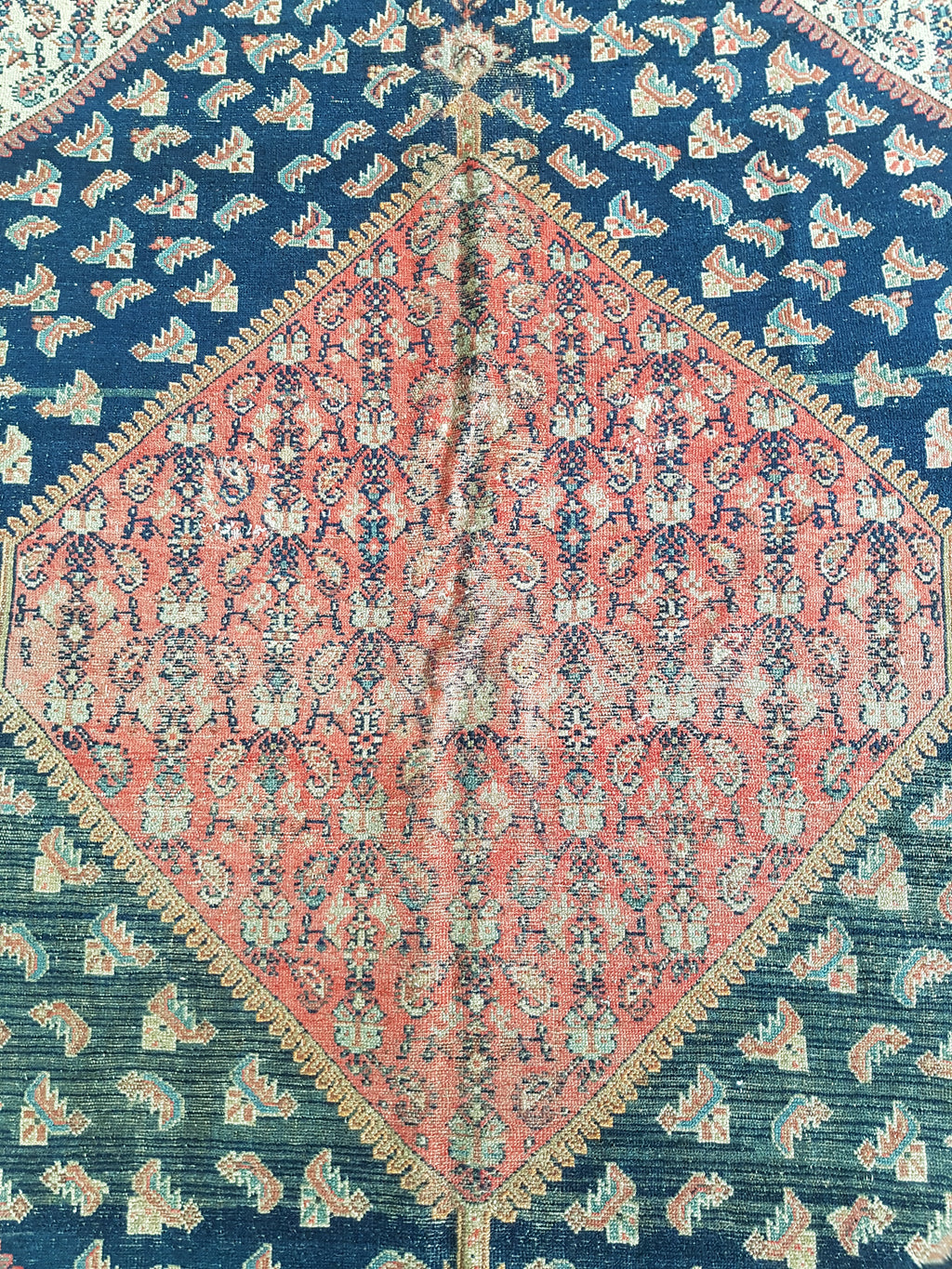 Distressed Antique Handmade Caucasian Karabakh Wool Multicolor Rug 276x154cm