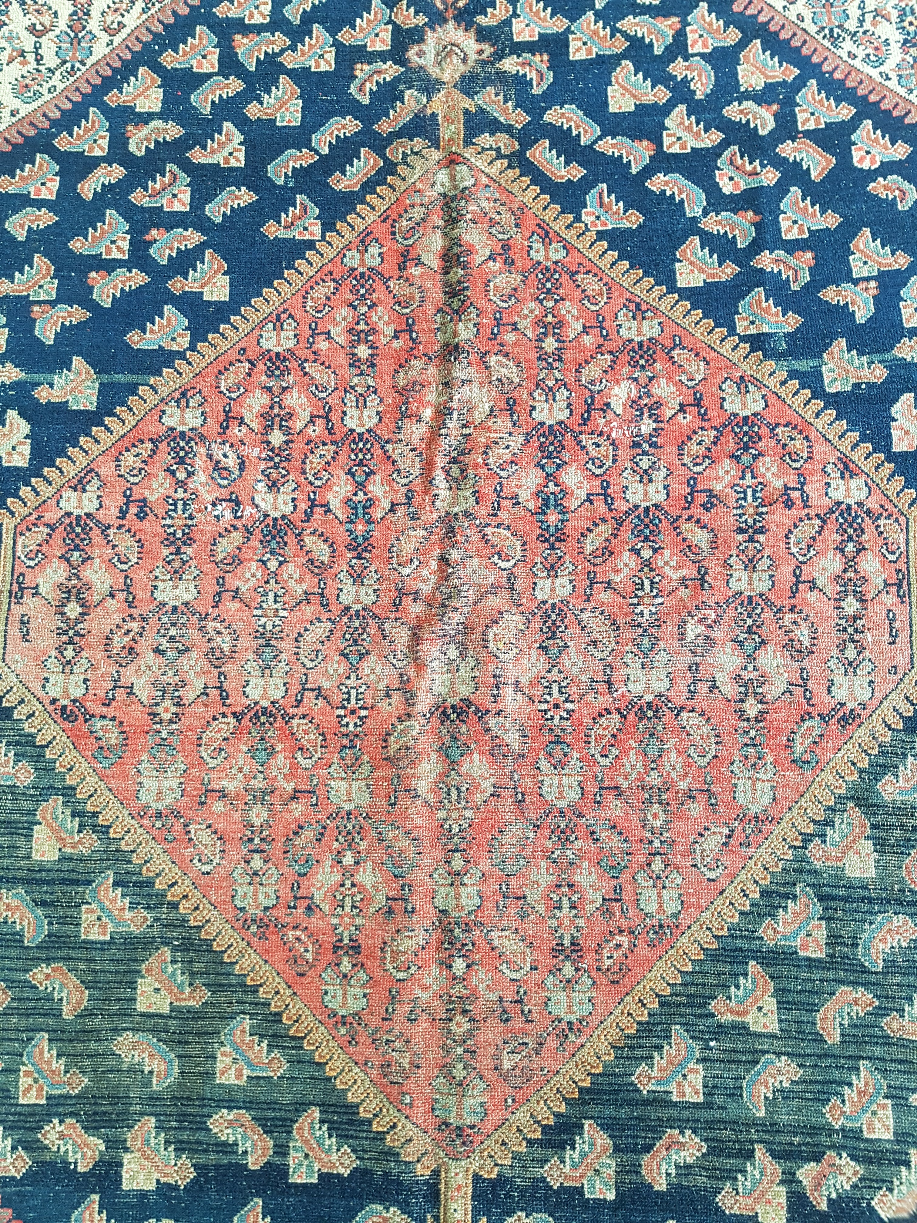 Distressed Antique Handmade Caucasian Karabakh Wool Multicolor Rug 276x154cm