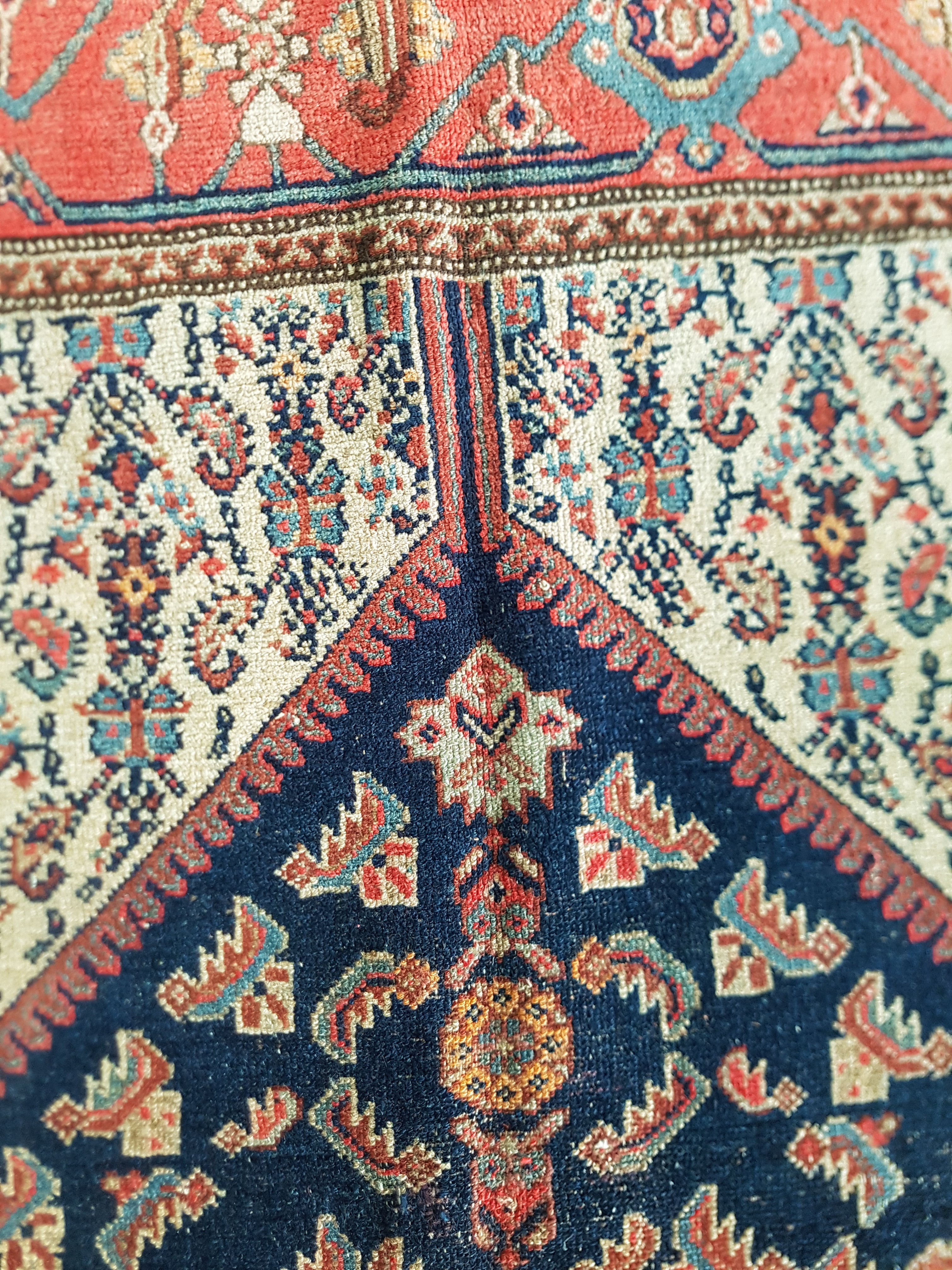 Distressed Antique Handmade Caucasian Karabakh Wool Multicolor Rug 276x154cm