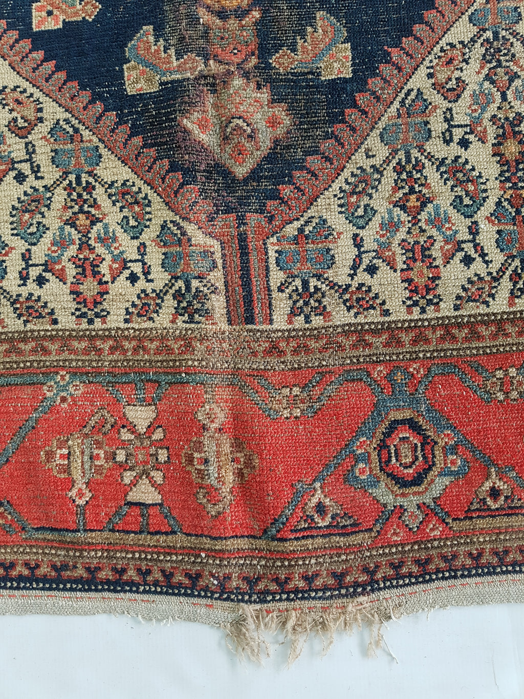 Distressed Antique Handmade Caucasian Karabakh Wool Multicolor Rug 276x154cm