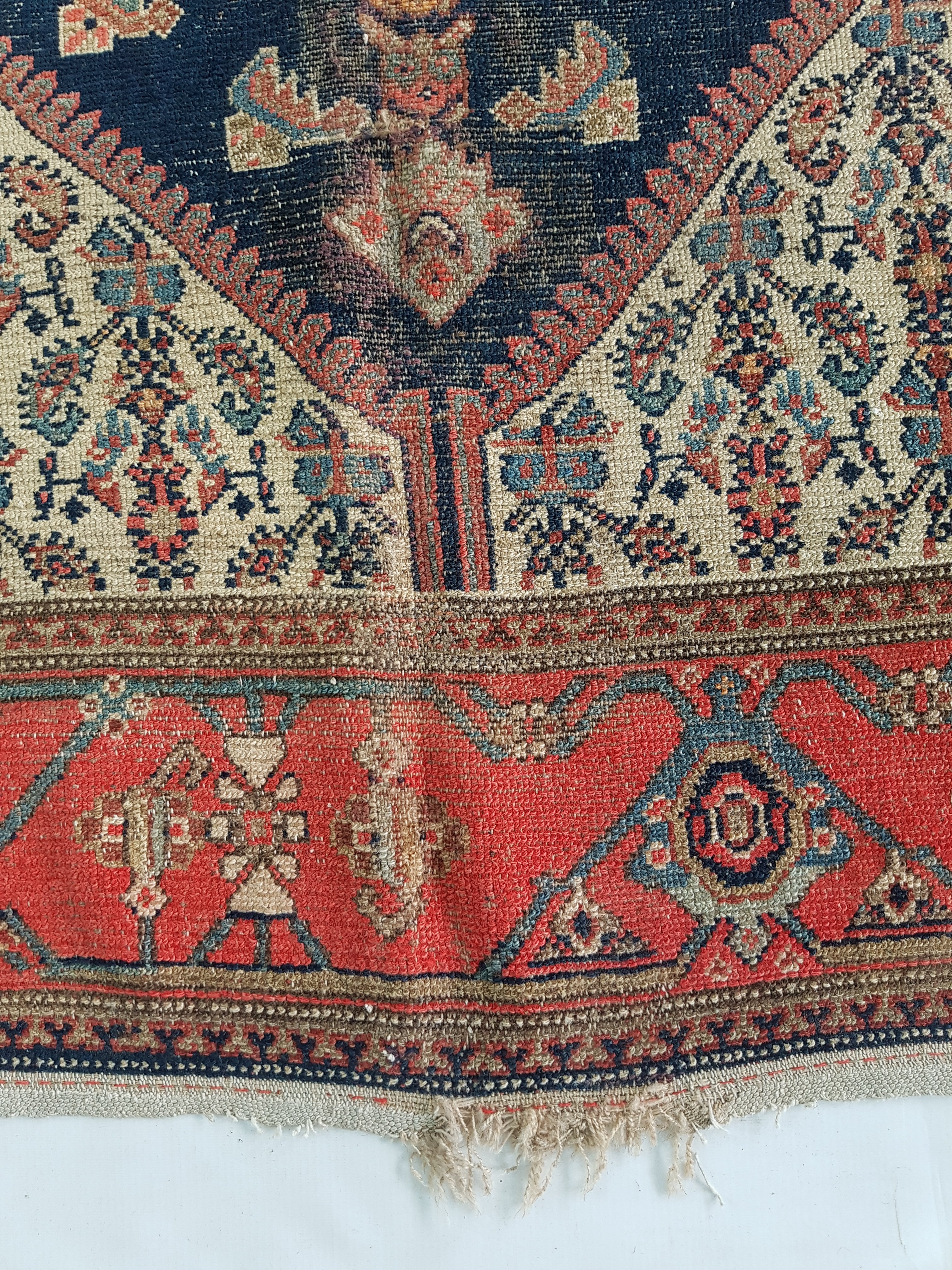 Distressed Antique Handmade Caucasian Karabakh Wool Multicolor Rug 276x154cm