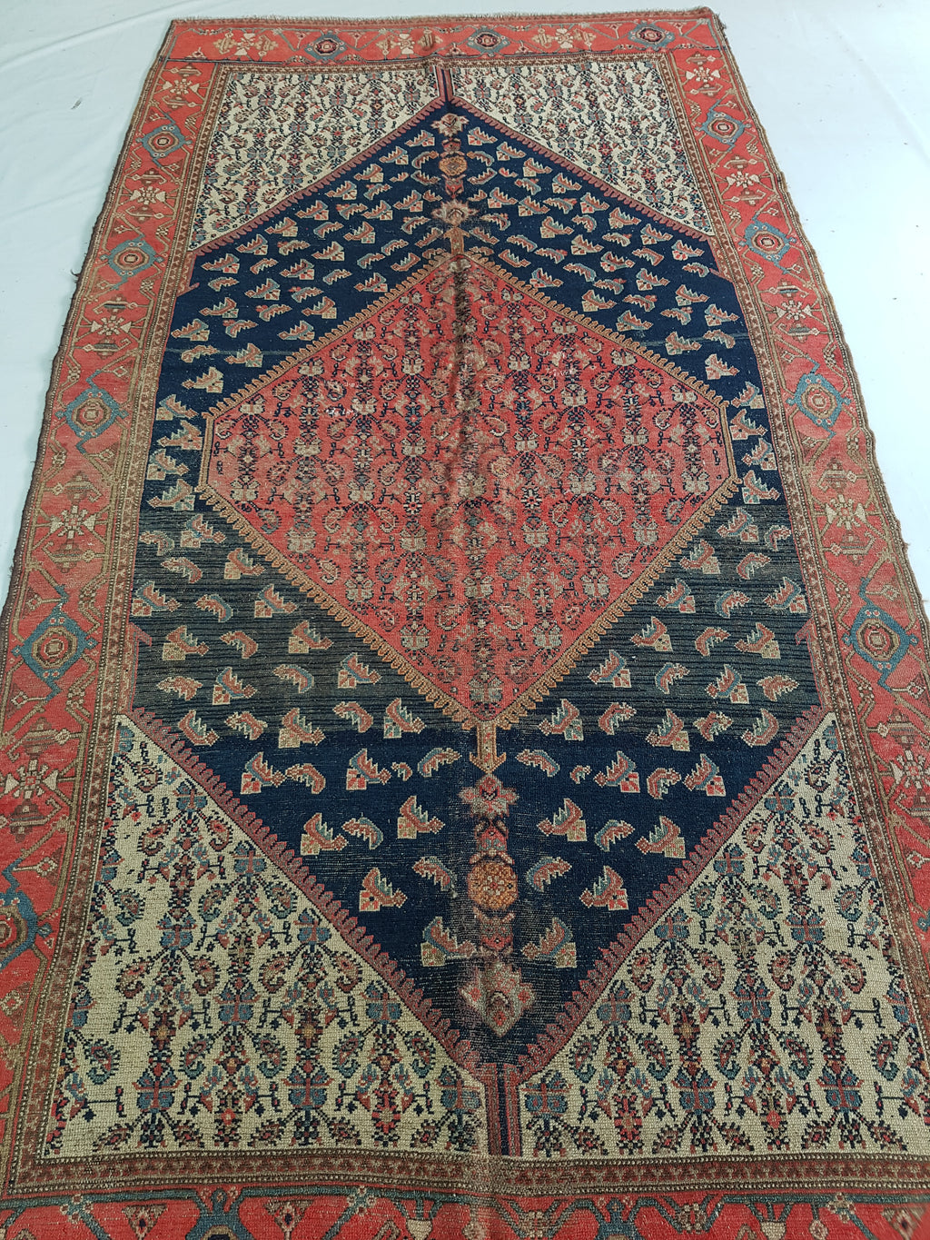 Distressed Antique Handmade Caucasian Karabakh Wool Multicolor Rug 276x154cm