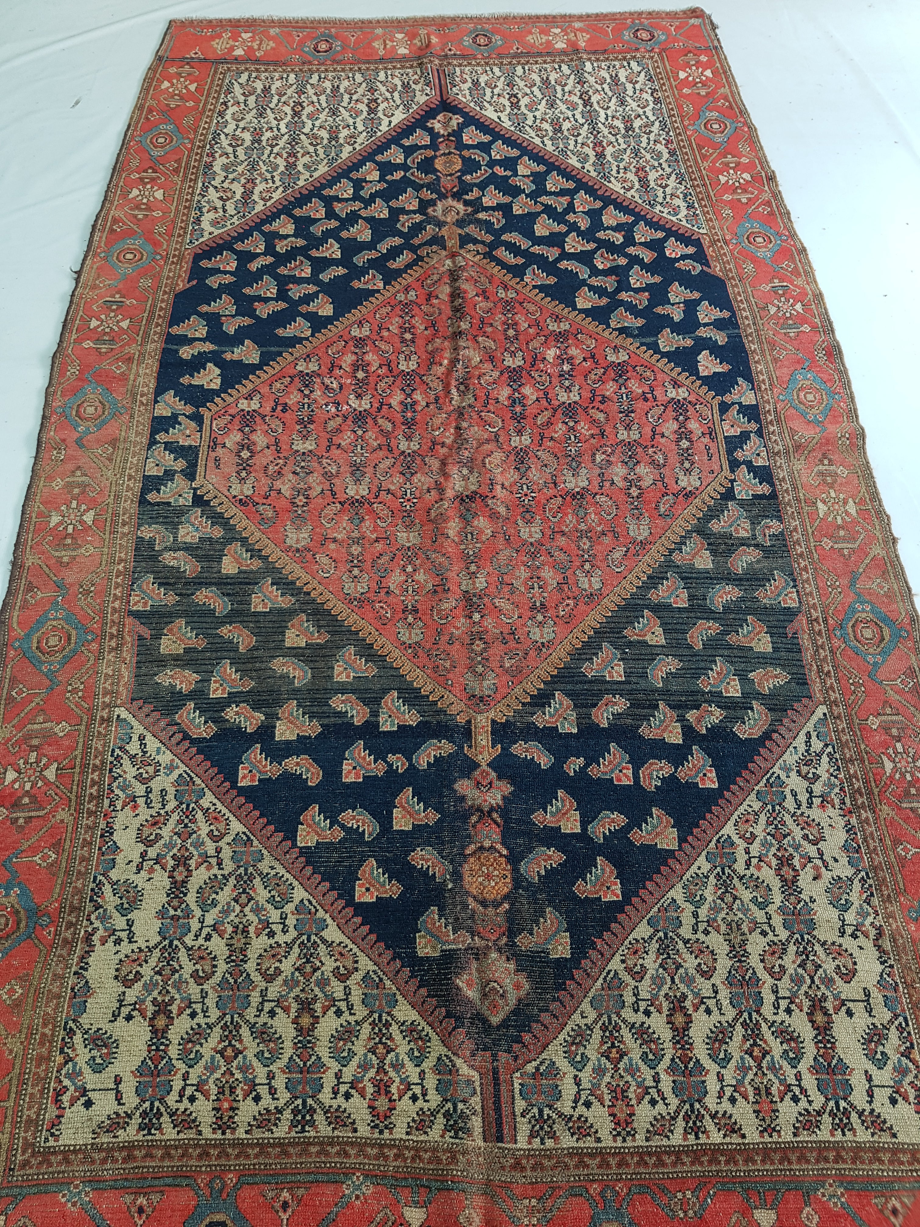 Distressed Antique Handmade Caucasian Karabakh Wool Multicolor Rug 276x154cm