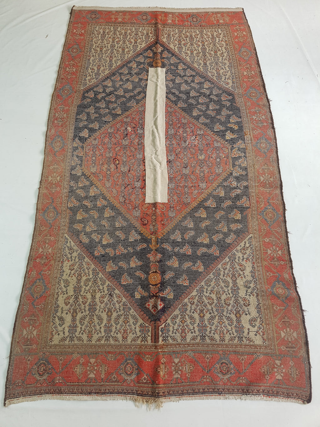 Distressed Antique Handmade Caucasian Karabakh Wool Multicolor Rug 276x154cm