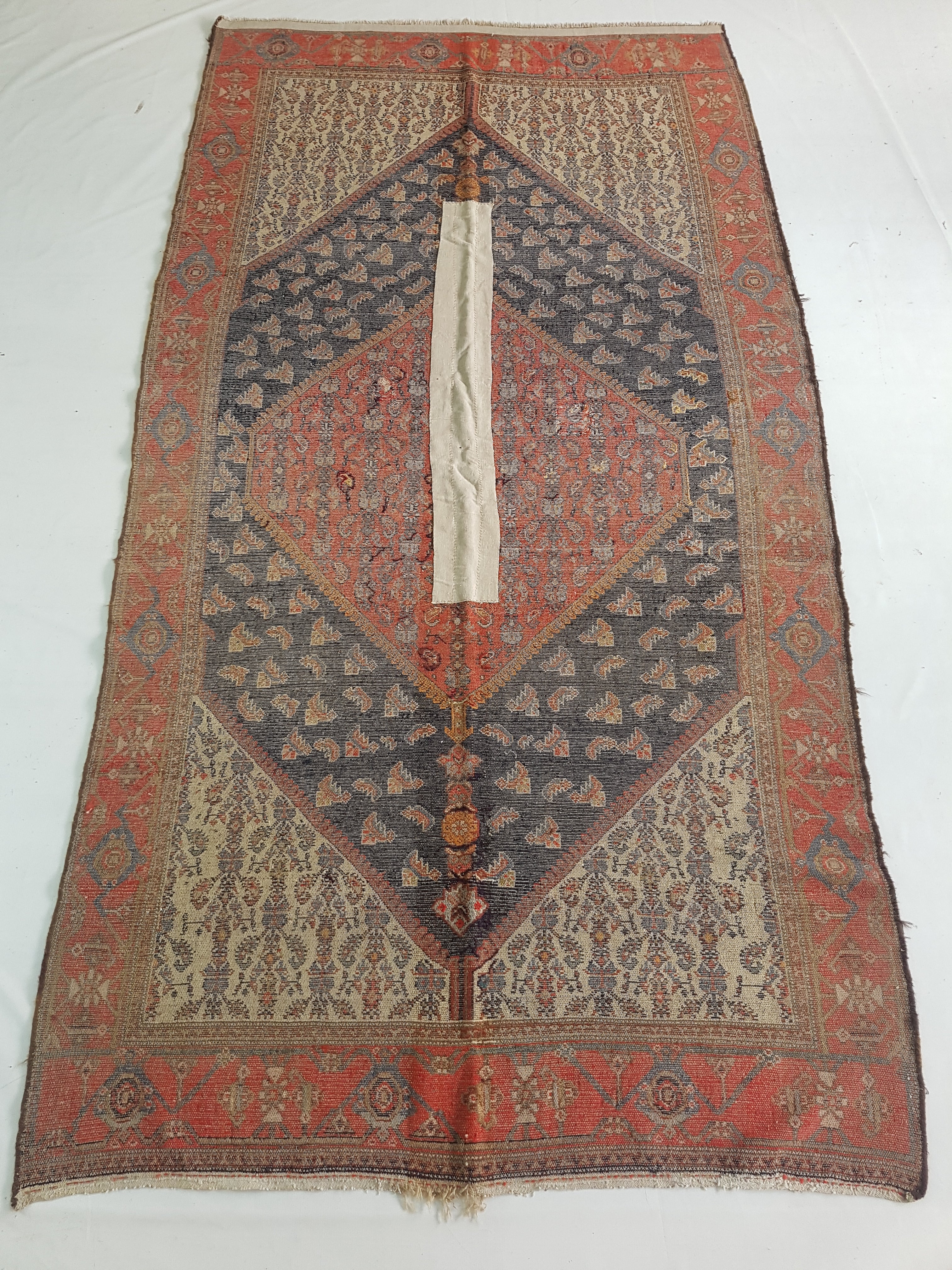 Distressed Antique Handmade Caucasian Karabakh Wool Multicolor Rug 276x154cm