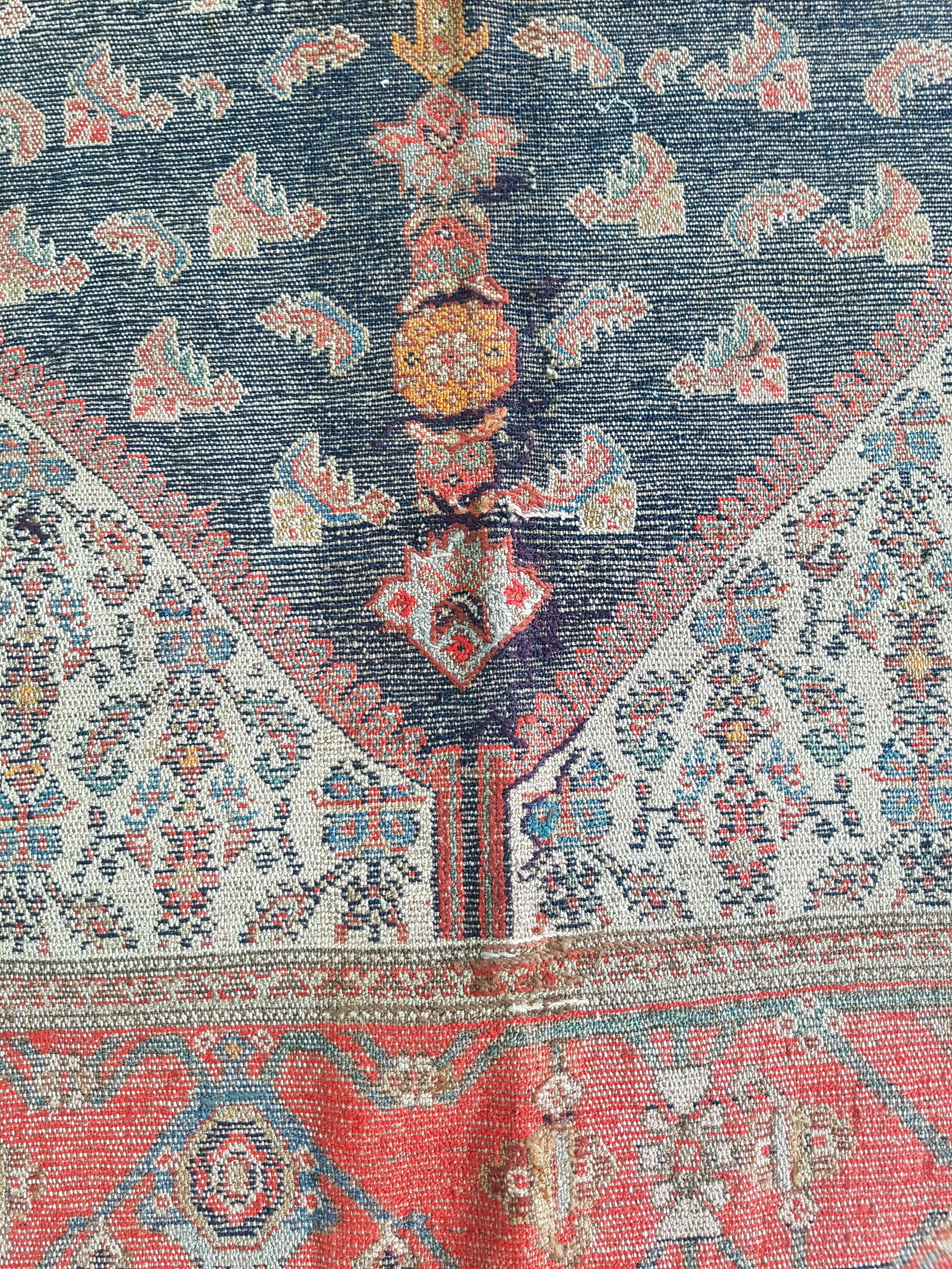 Distressed Antique Handmade Caucasian Karabakh Wool Multicolor Rug 276x154cm
